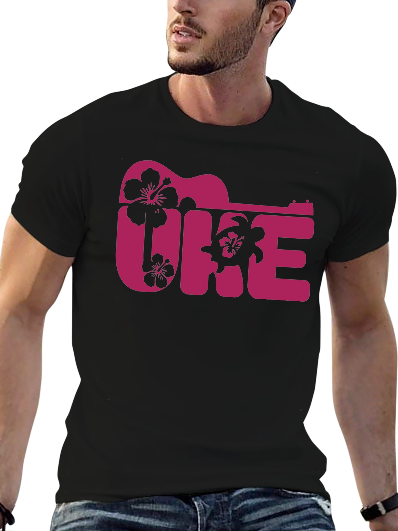 Ukulele Hawaii T-Shirt Black Graphic Tee