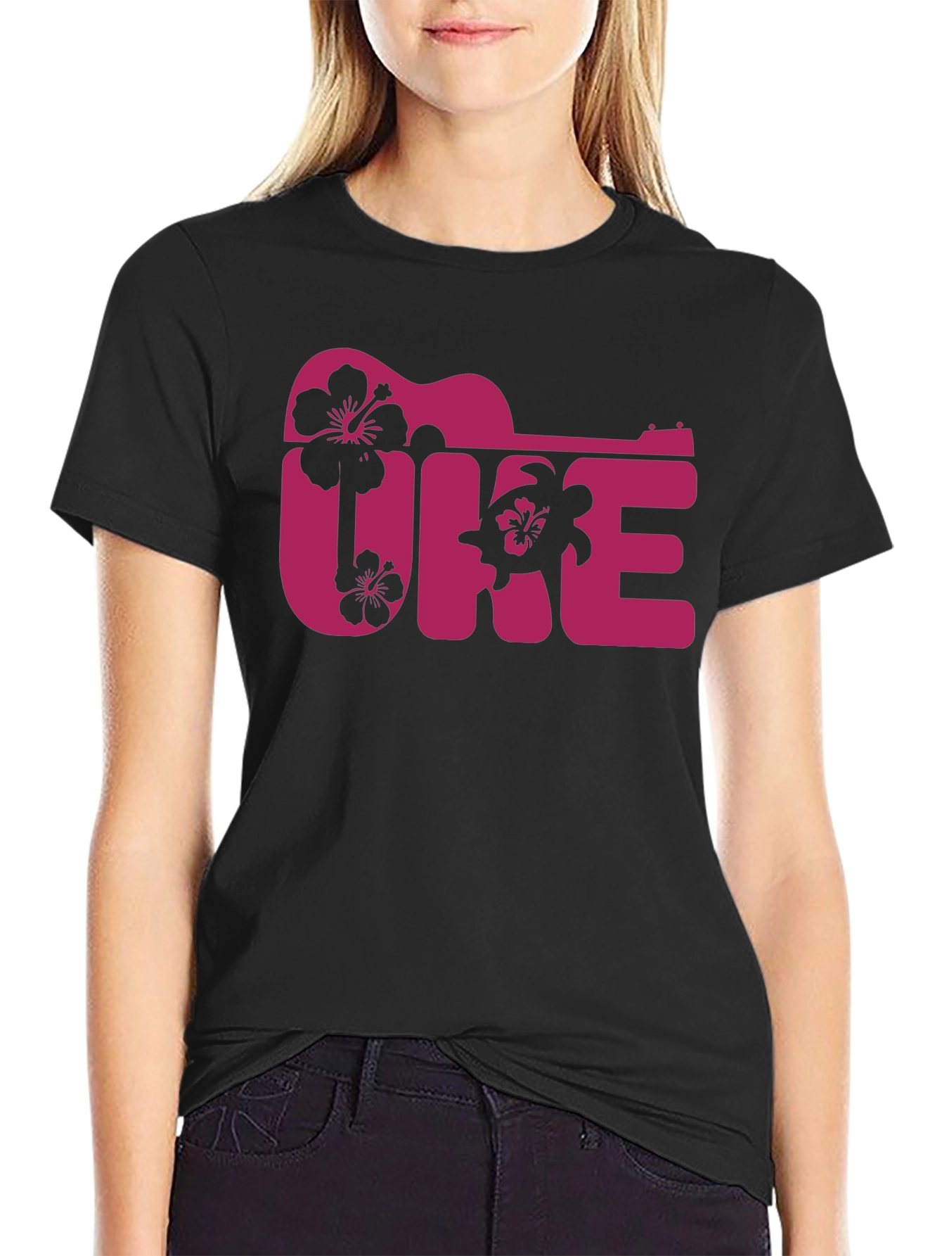 Ukulele Hawaii T-Shirt Black Graphic Tee