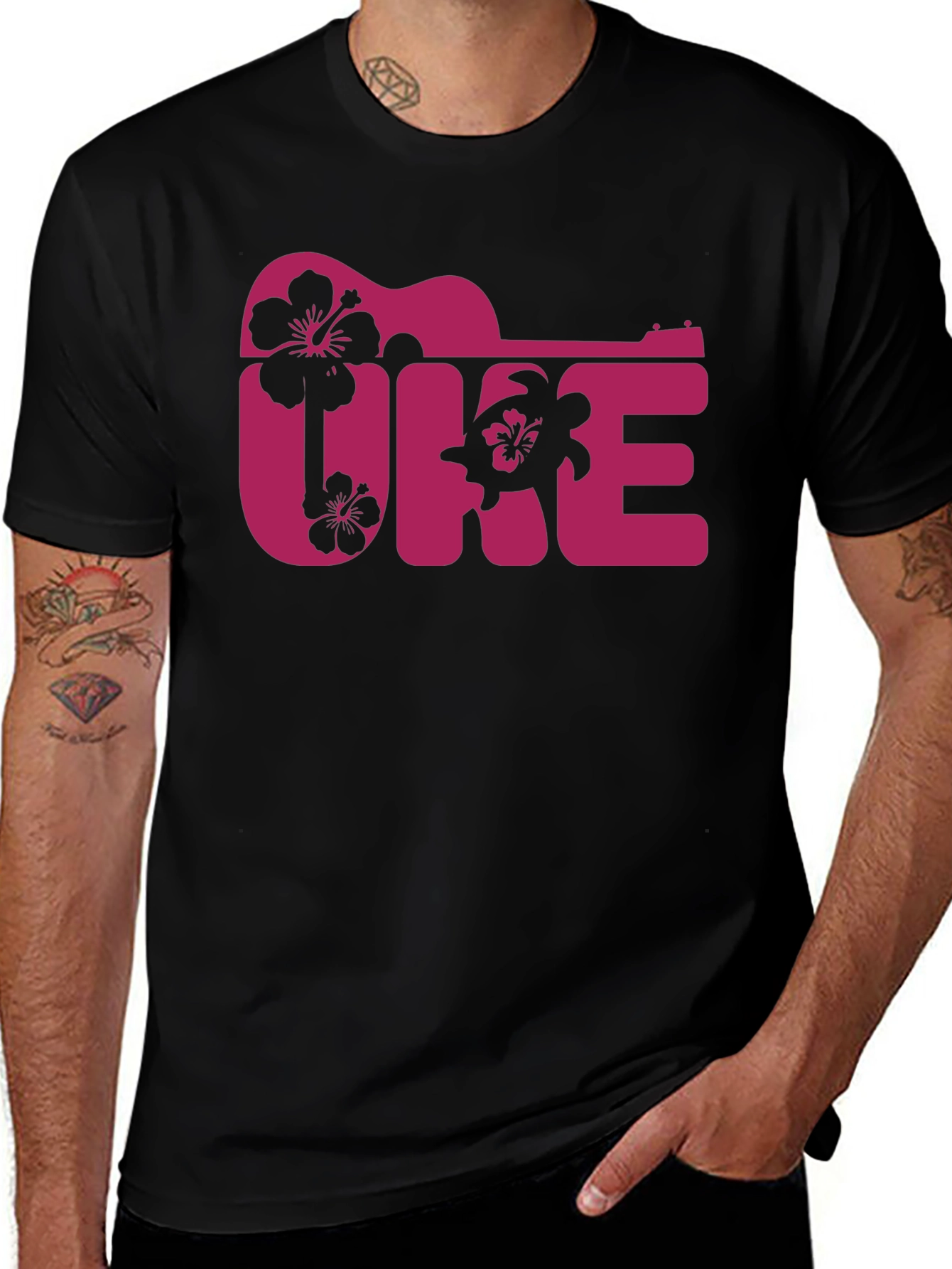Ukulele Hawaii T-Shirt Black Graphic Tee