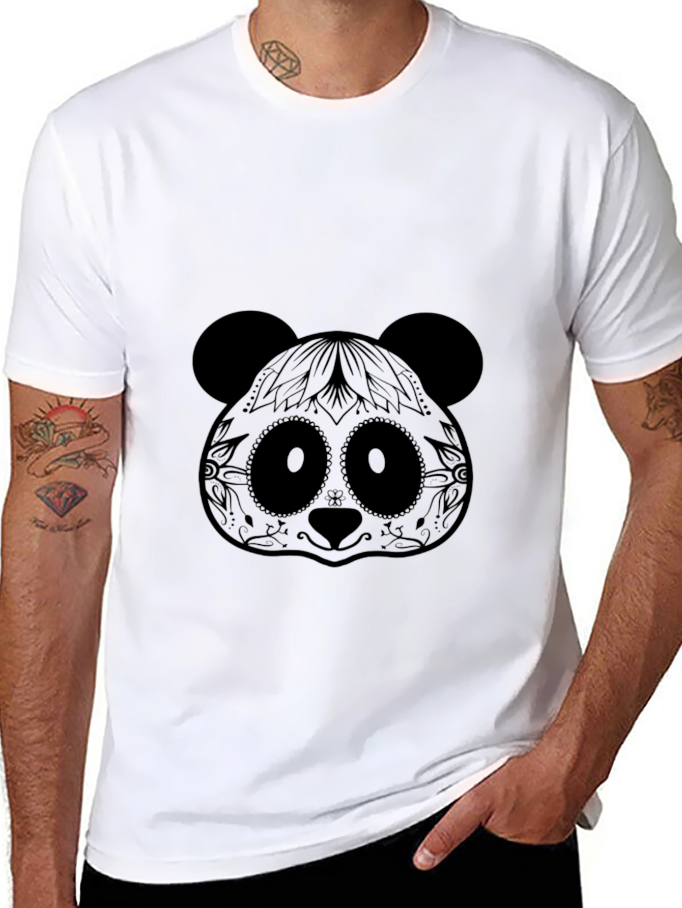 Sugar Skull Panda Graphic Tee - Black