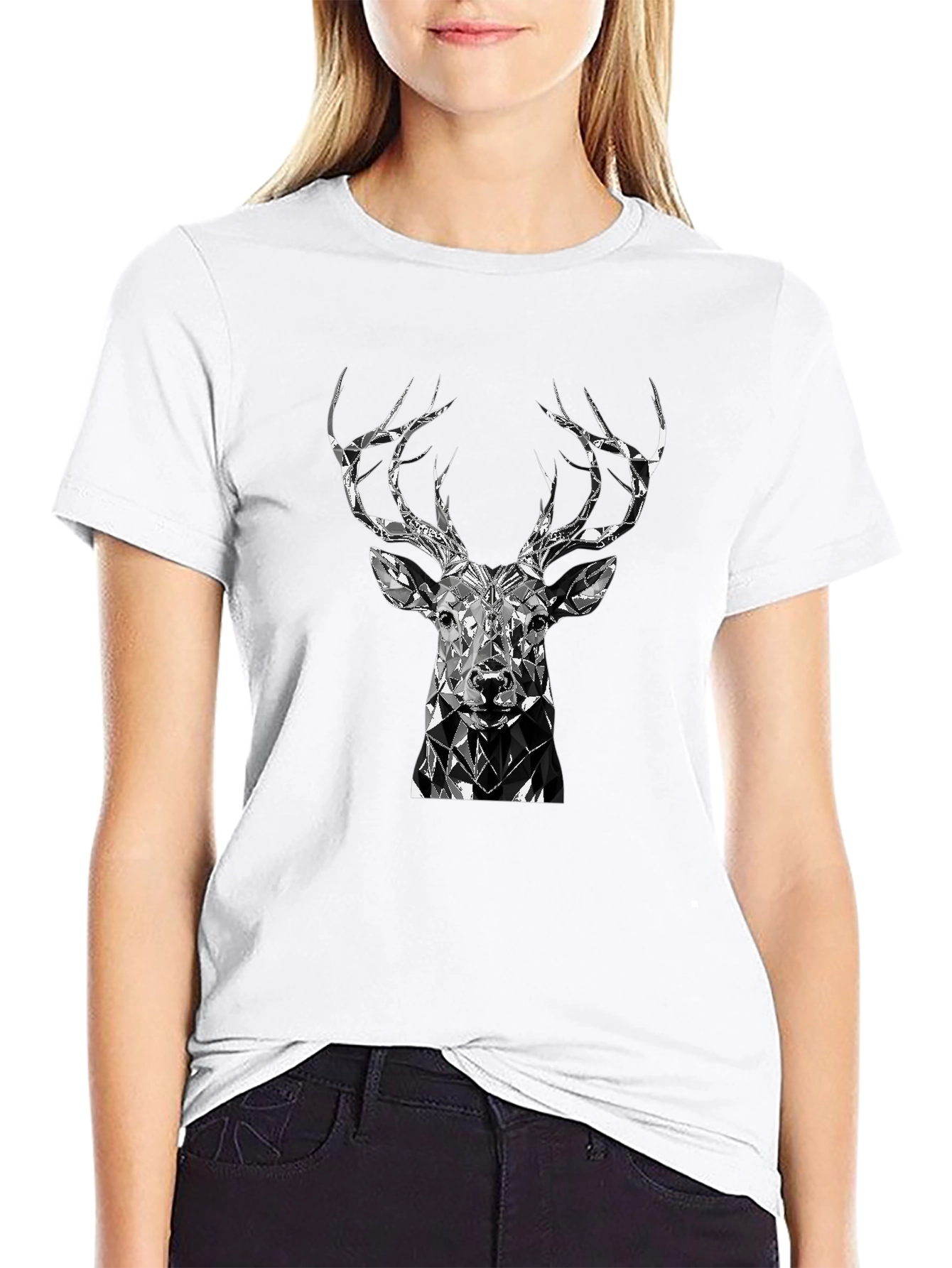 Geometric Deer Head Black T-Shirt