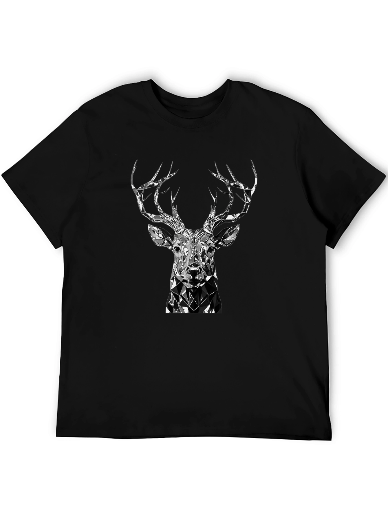 Geometric Deer Head Black T-Shirt