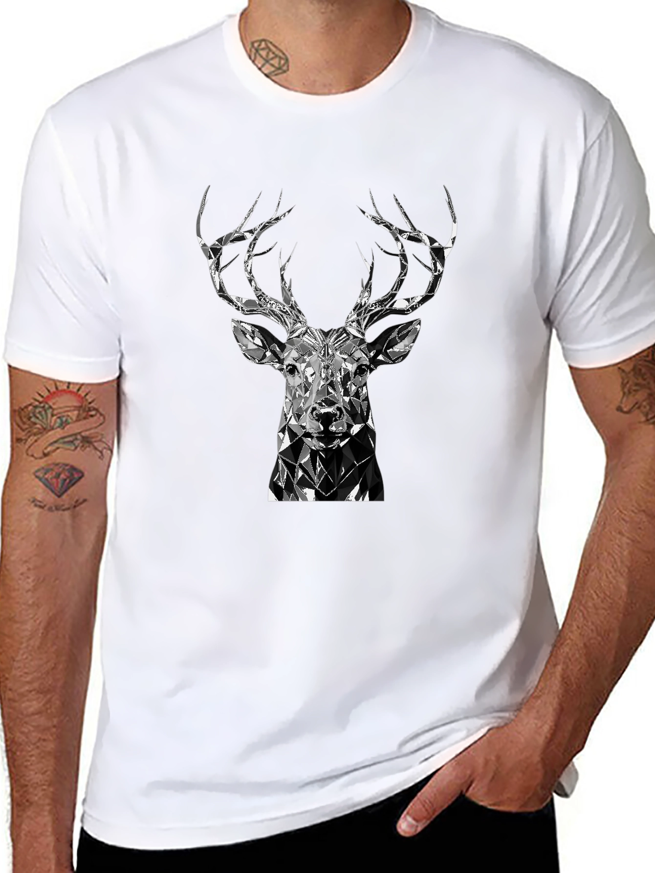 Geometric Deer Head Black T-Shirt