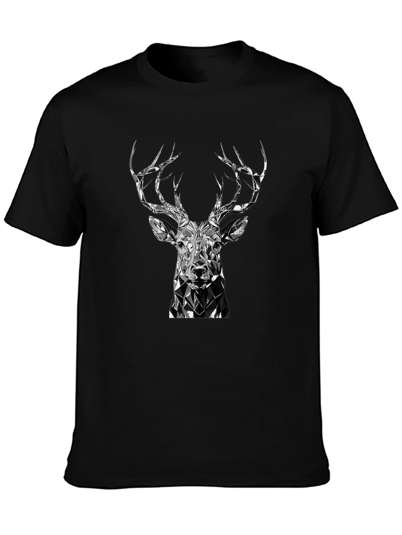 Geometric Deer Head Black T-Shirt