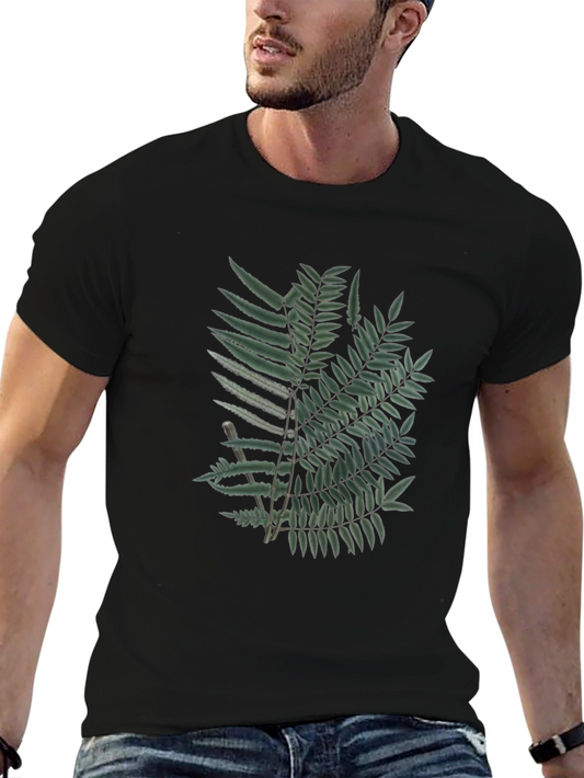 Botanical Fern Print Black T-Shirt