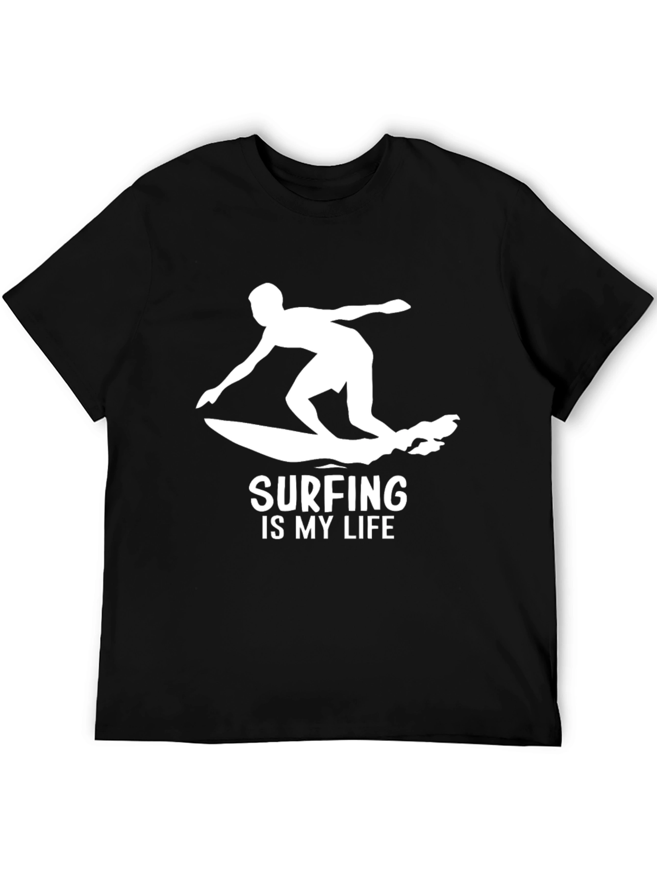 Surfing is My Life Black Cotton T-Shirt
