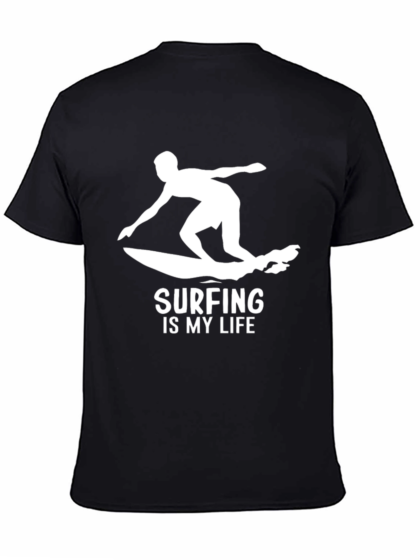 Surfing is My Life Black Cotton T-Shirt