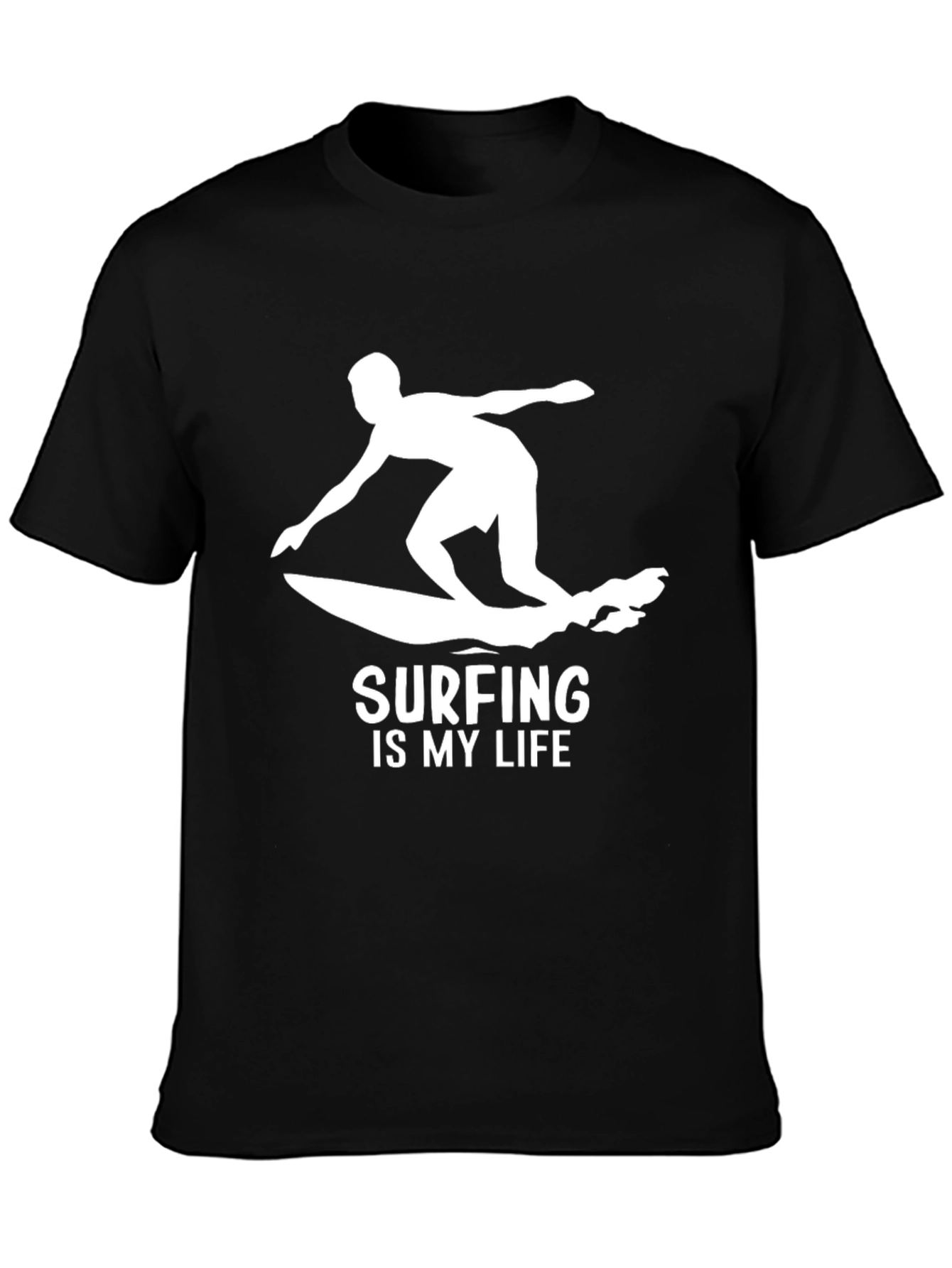 Surfing is My Life Black Cotton T-Shirt