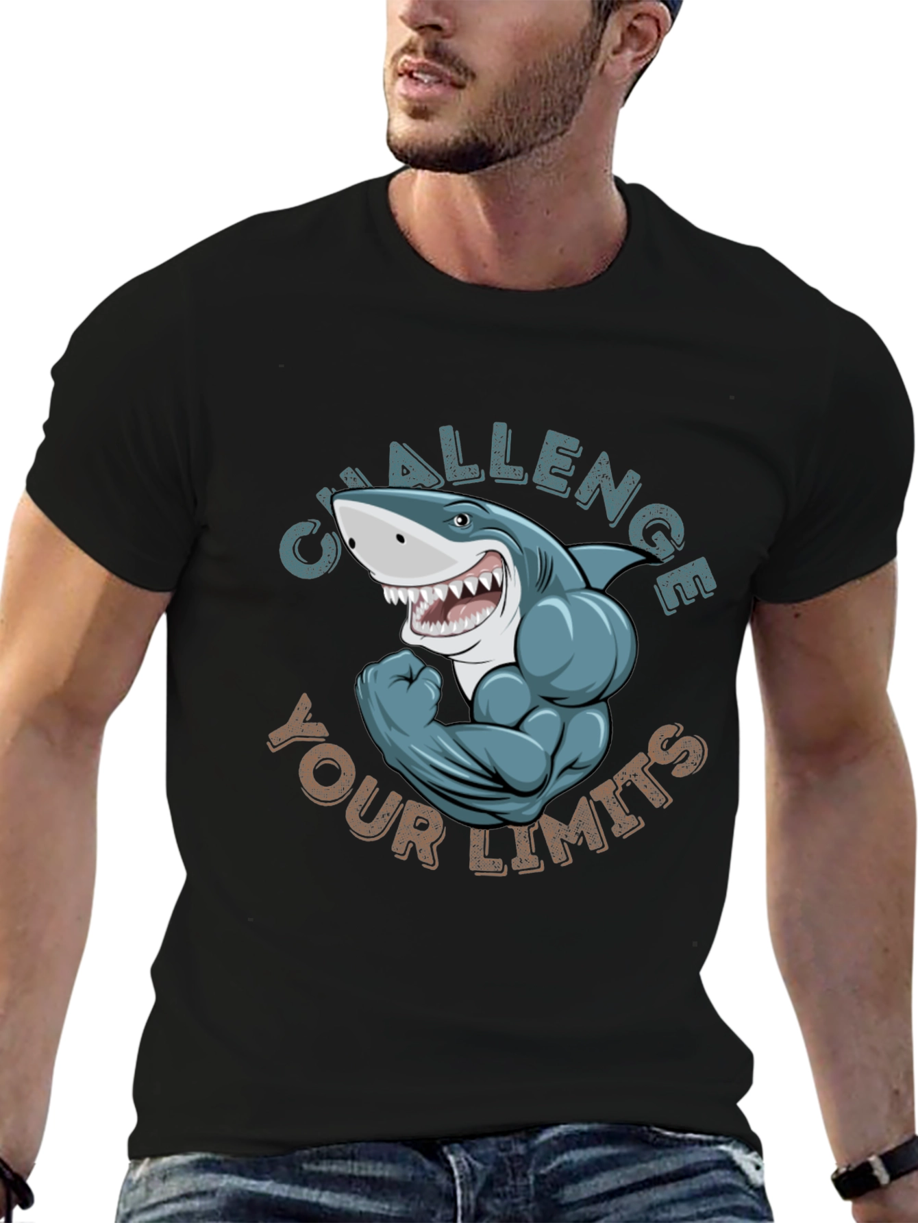 Challenge Your Limits Shark Graphic Tee - Black