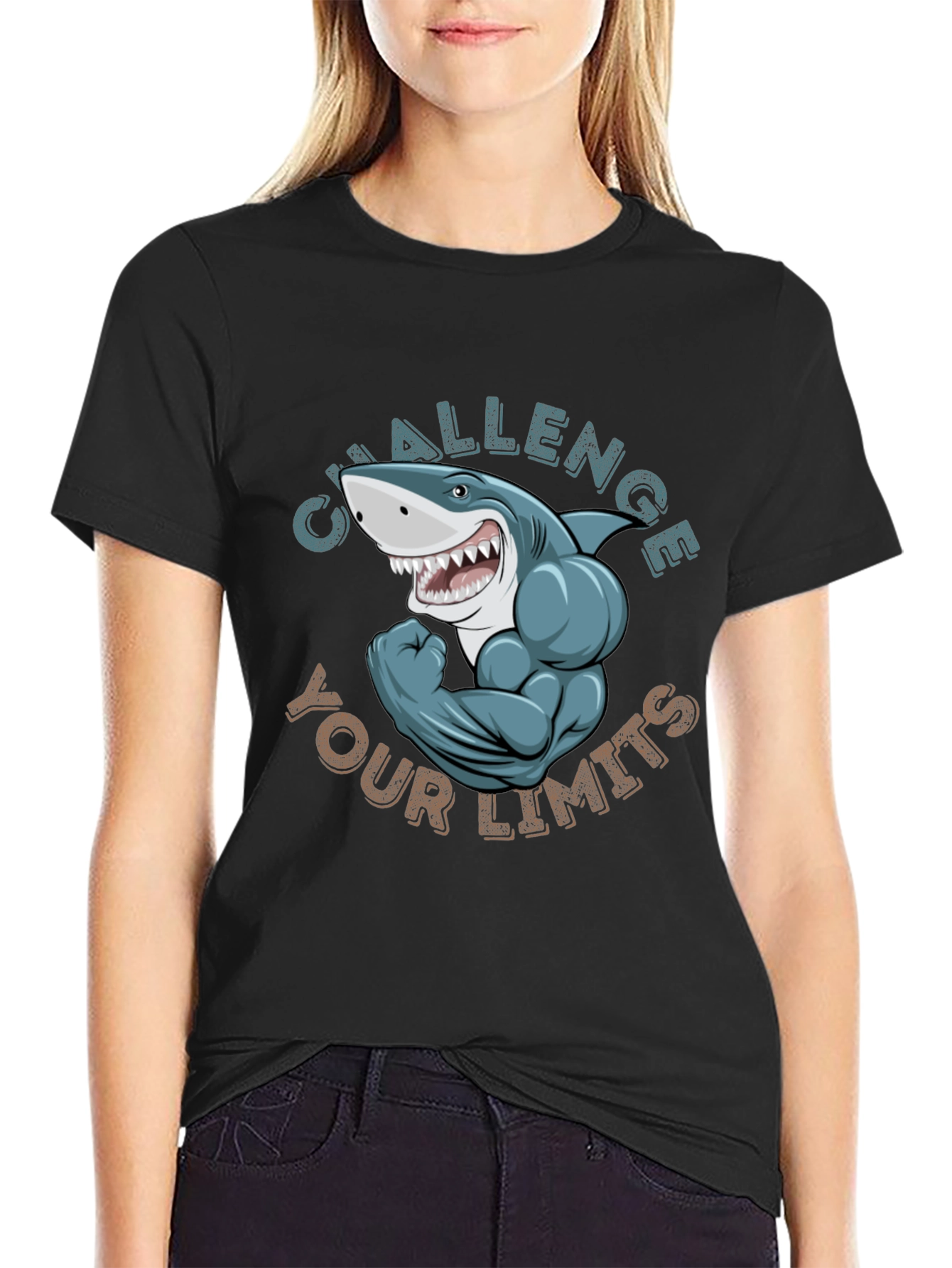 Challenge Your Limits Shark Graphic Tee - Black