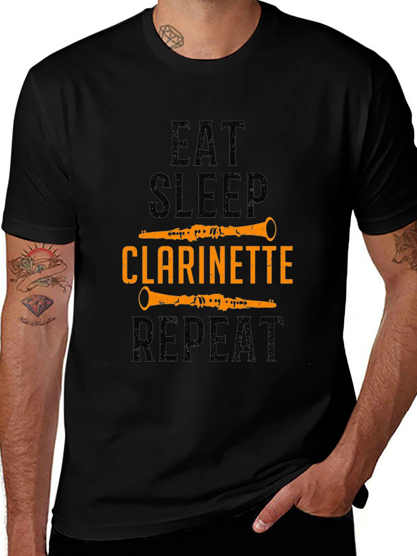 Eat Sleep Clarinette Repeat Black Graphic Tee
