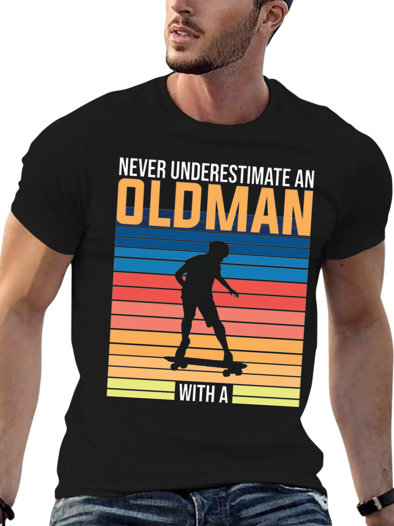 Old Man Skateboarder Graphic Tee