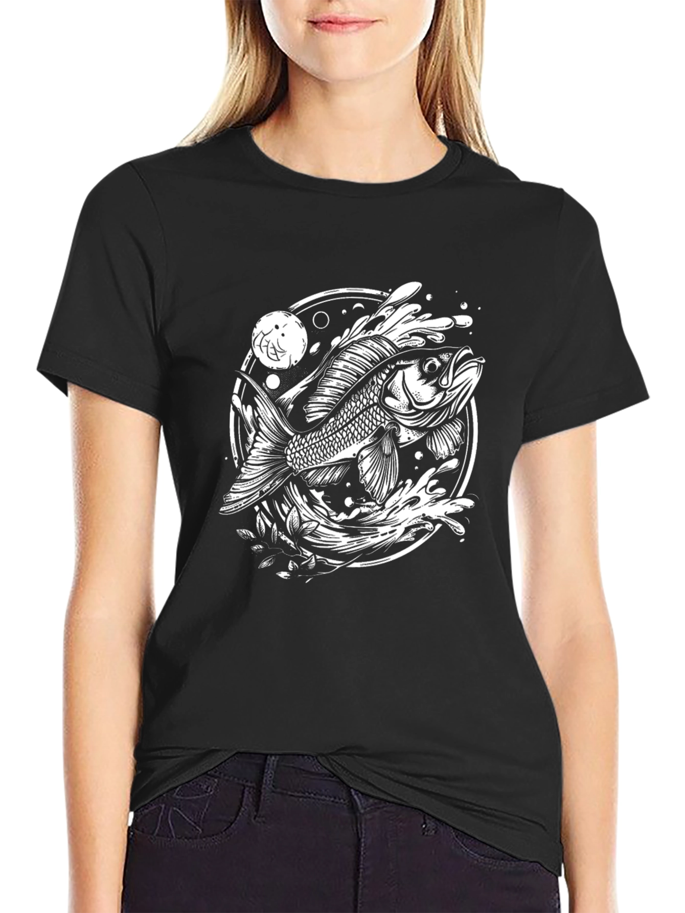 Black T-Shirt with Fish Graphic