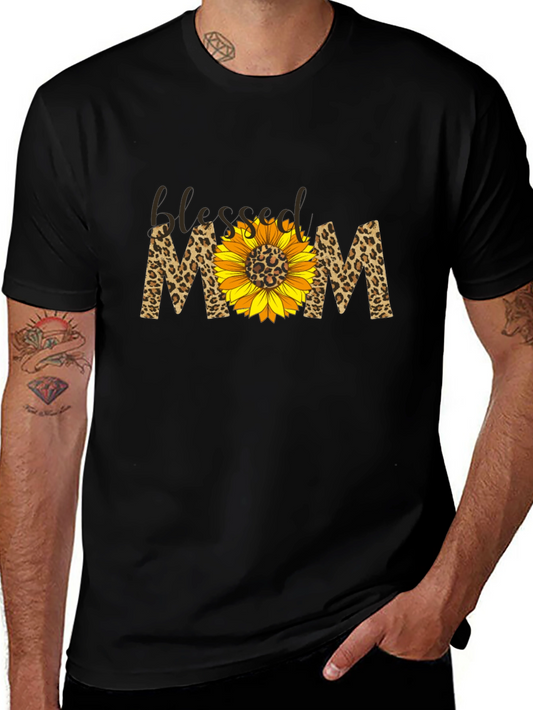 Blessed Mom Sunflower Leopard Print T-Shirt