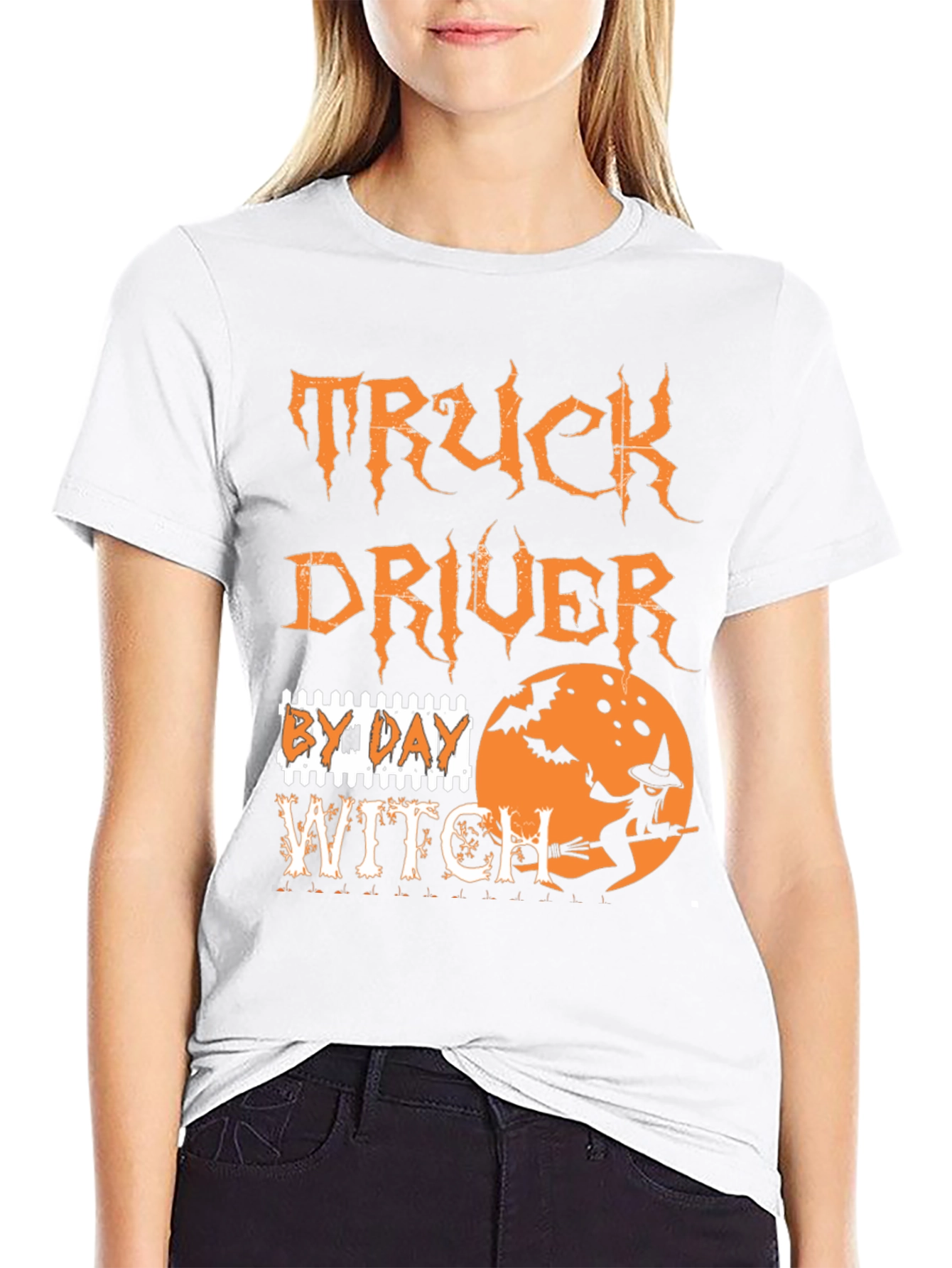 Truck Driver By Day Witch Halloween Graphic Tee