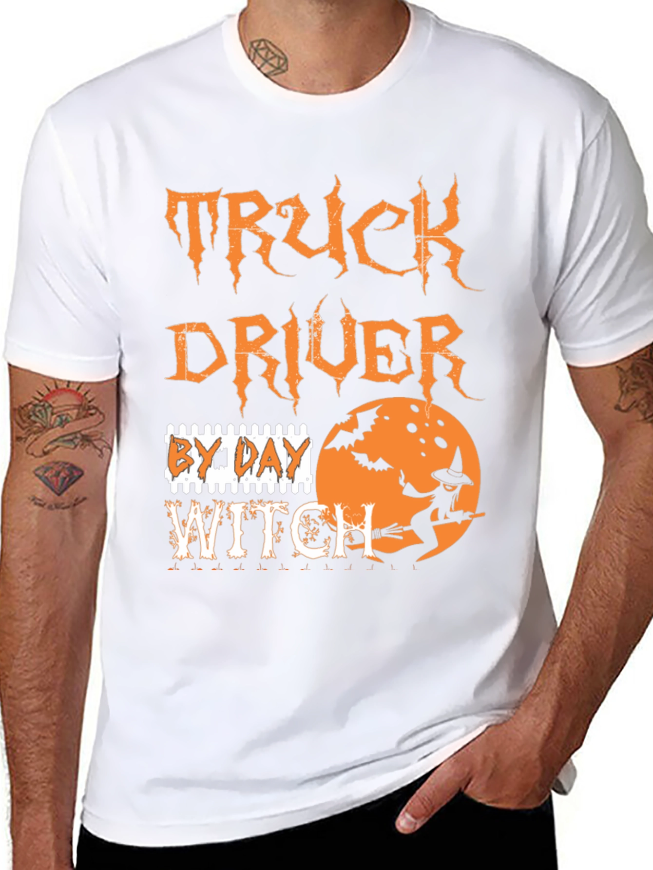 Truck Driver By Day Witch Halloween Graphic Tee