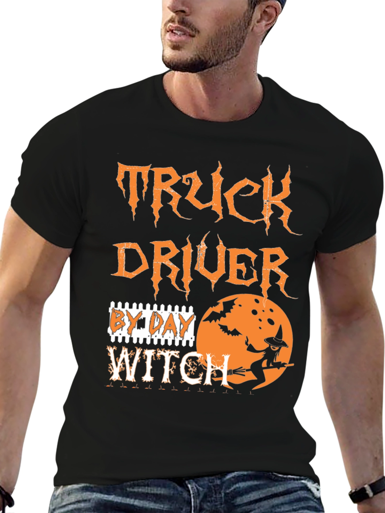 Truck Driver By Day Witch Halloween Graphic Tee