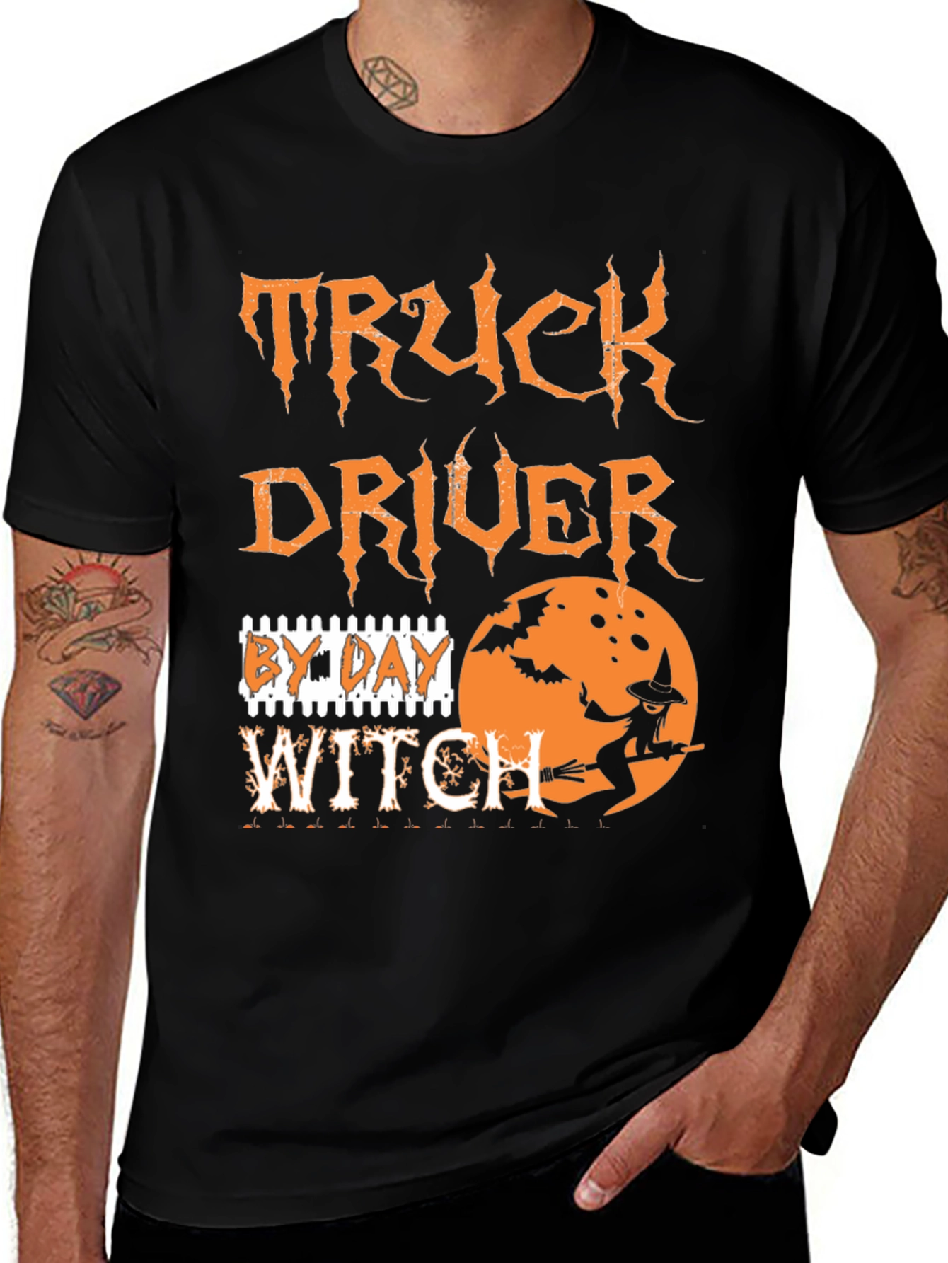 Truck Driver By Day Witch Halloween Graphic Tee