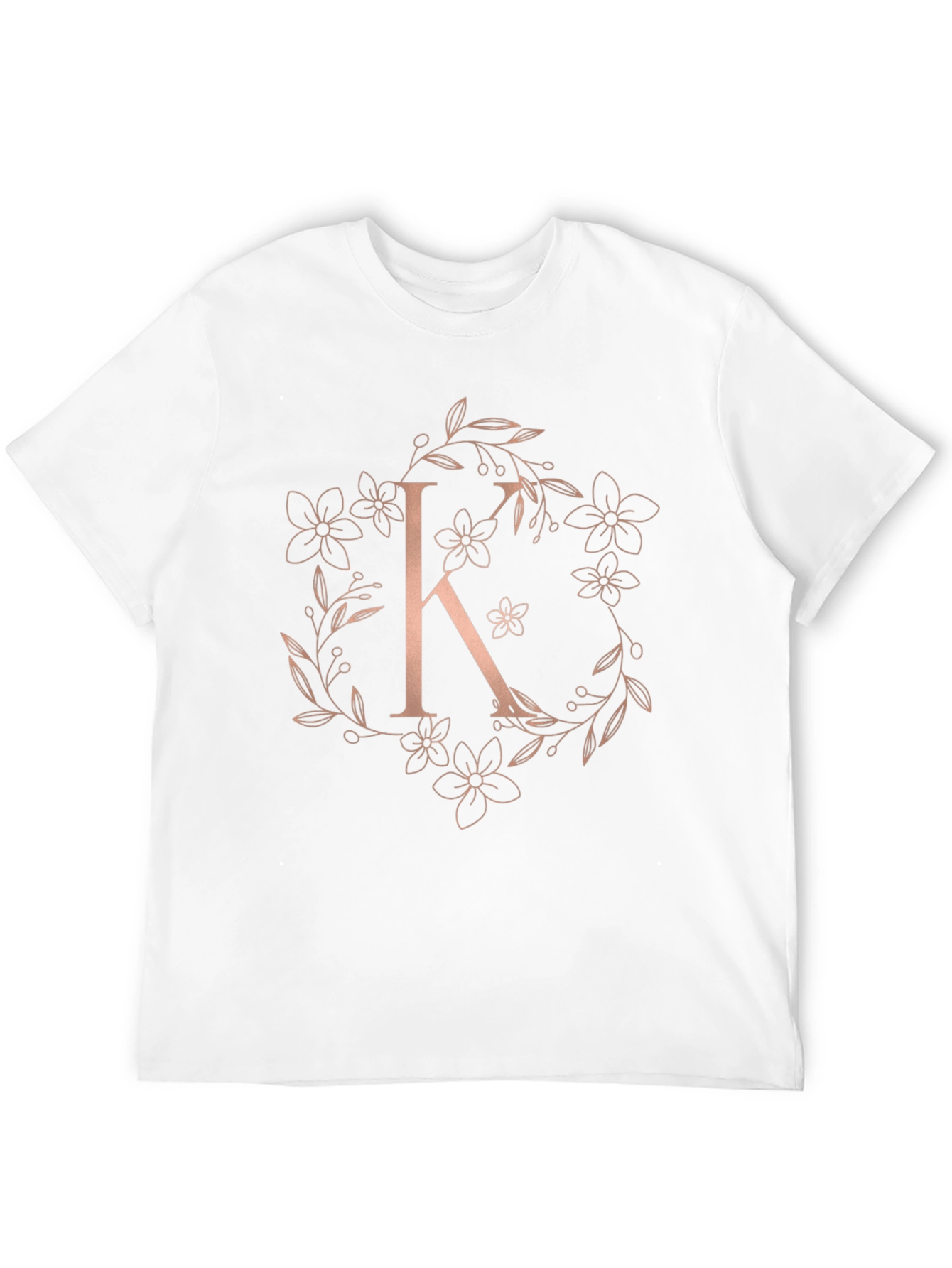 Elegant Floral Initial K Black T-Shirt