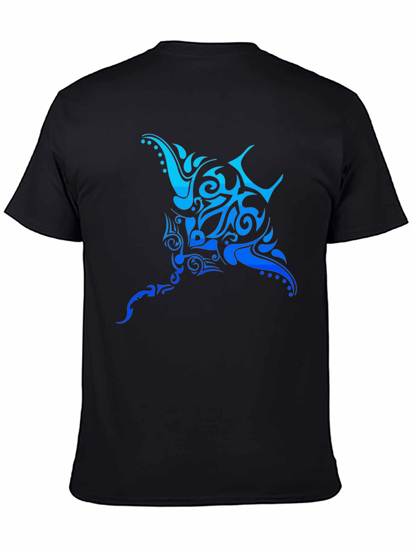 Tribal Manta Ray Graphic Tee - Black Cotton T-Shirt