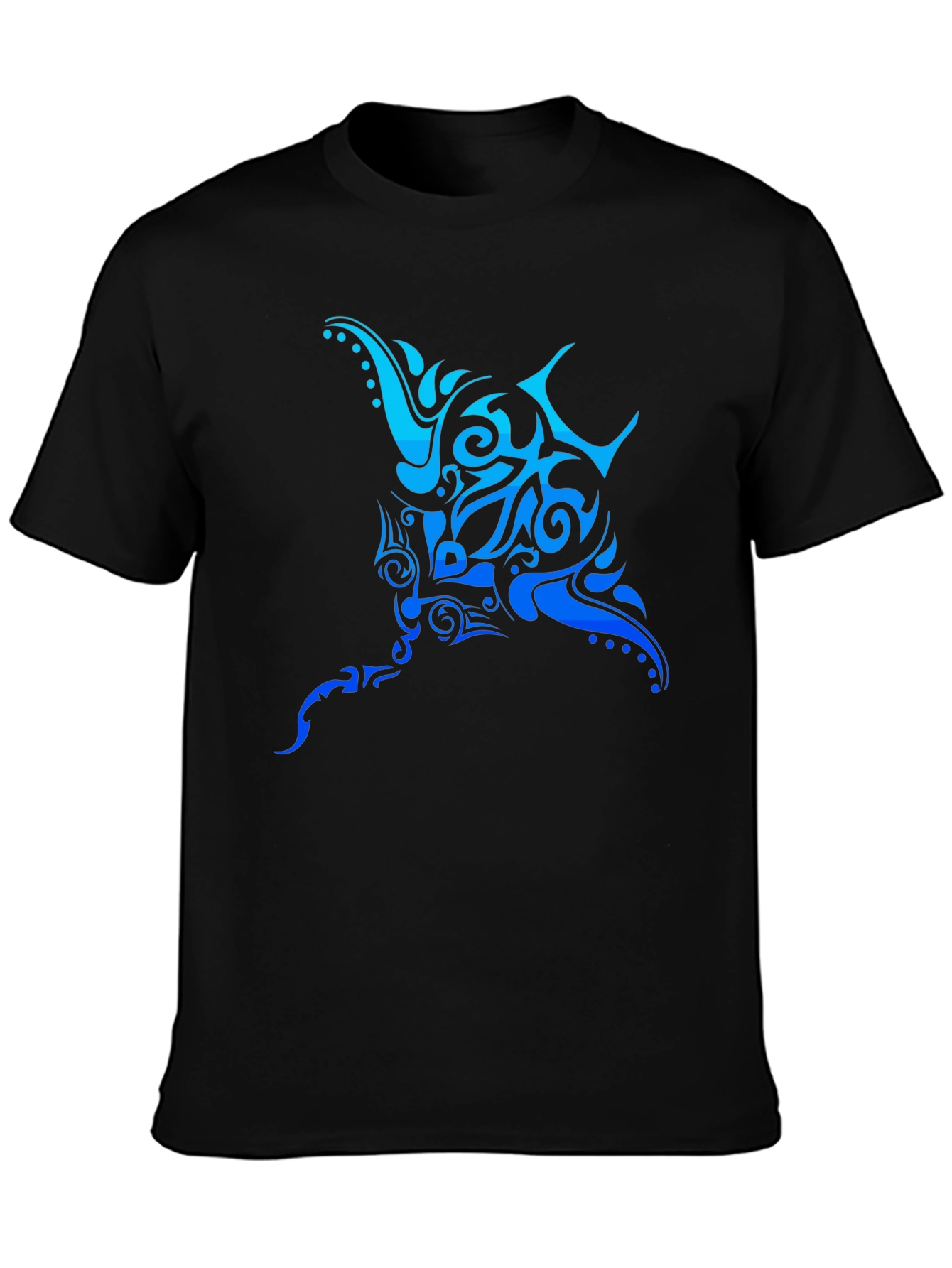 Tribal Manta Ray Graphic Tee - Black Cotton T-Shirt
