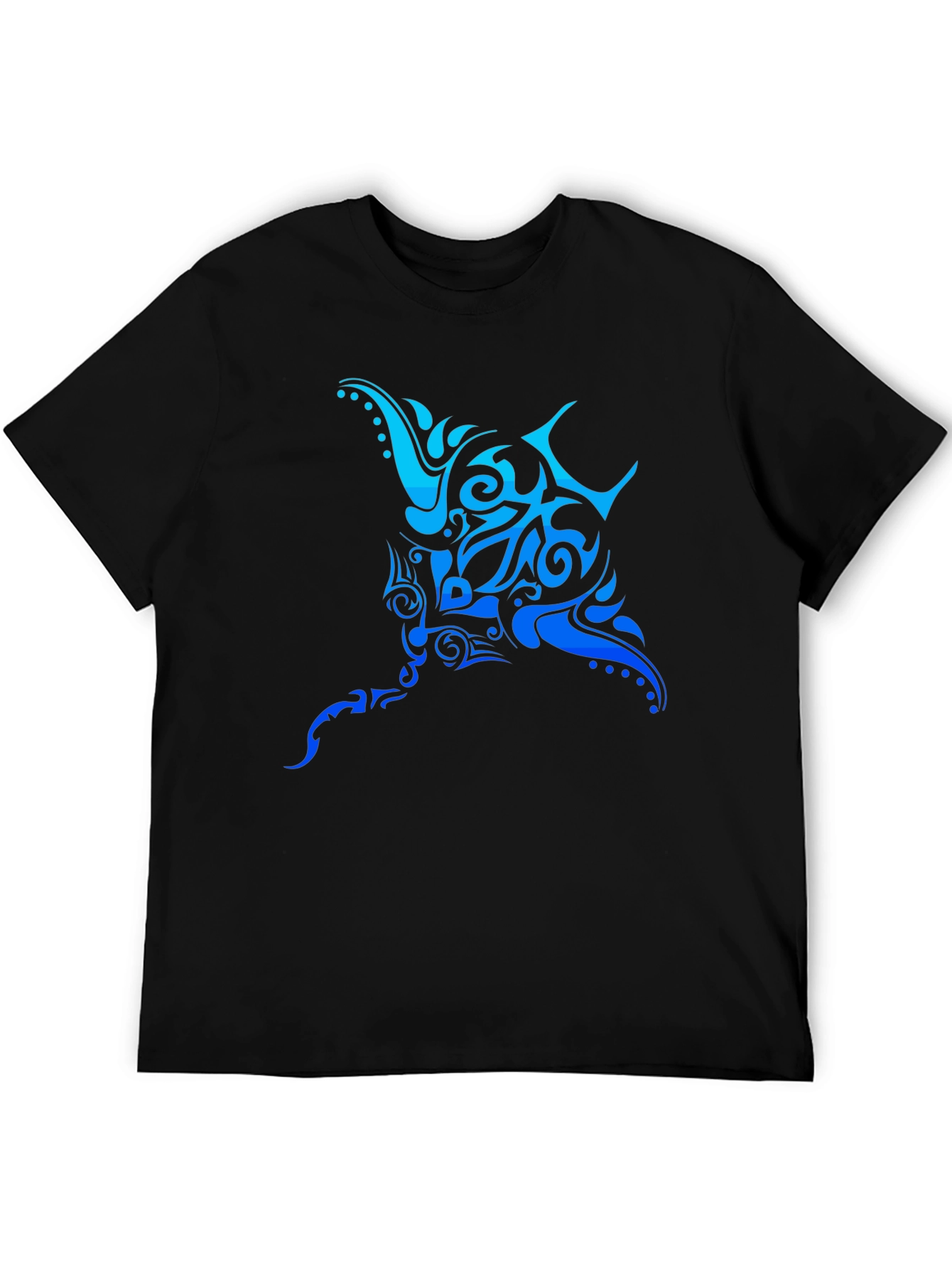 Tribal Manta Ray Graphic Tee - Black Cotton T-Shirt