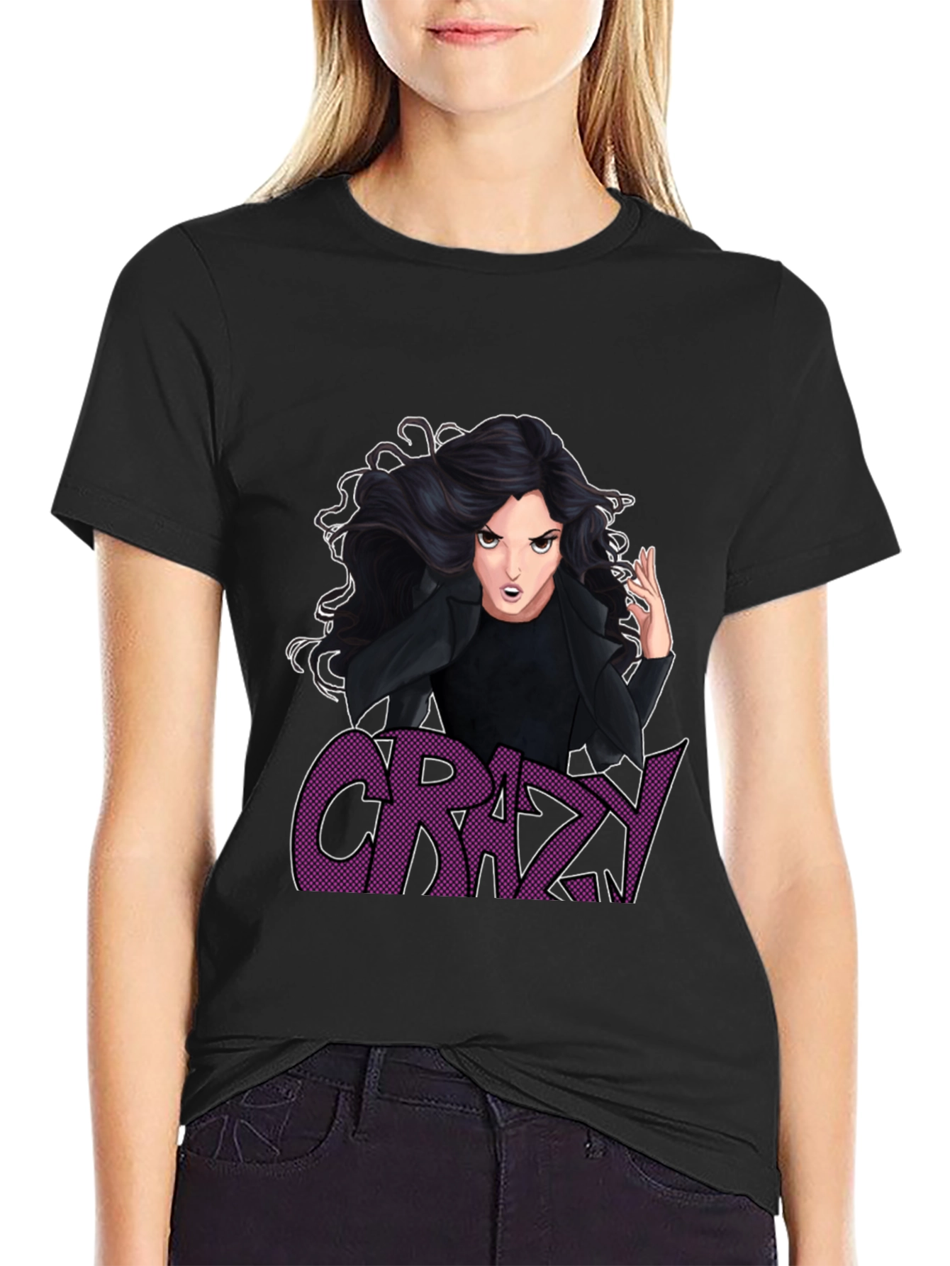 Crazy Cartoon Graphic Print Black T-Shirt