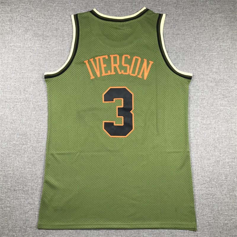 Men's Philadelphia 76ers Allen Iverson #3 Army Green 1996-97 Hardwood Classics Swingman Jerseys
