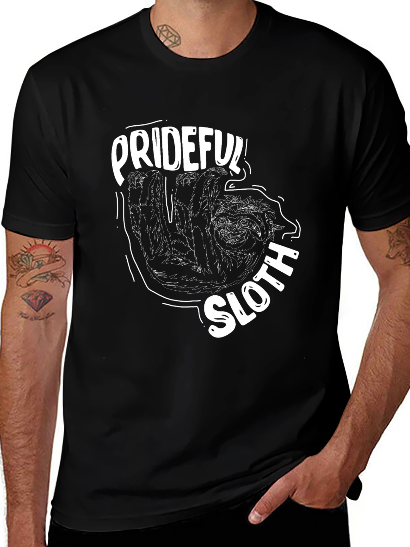 Prideful Sloth Graphic Tee - Black Cotton Casual T-Shirt