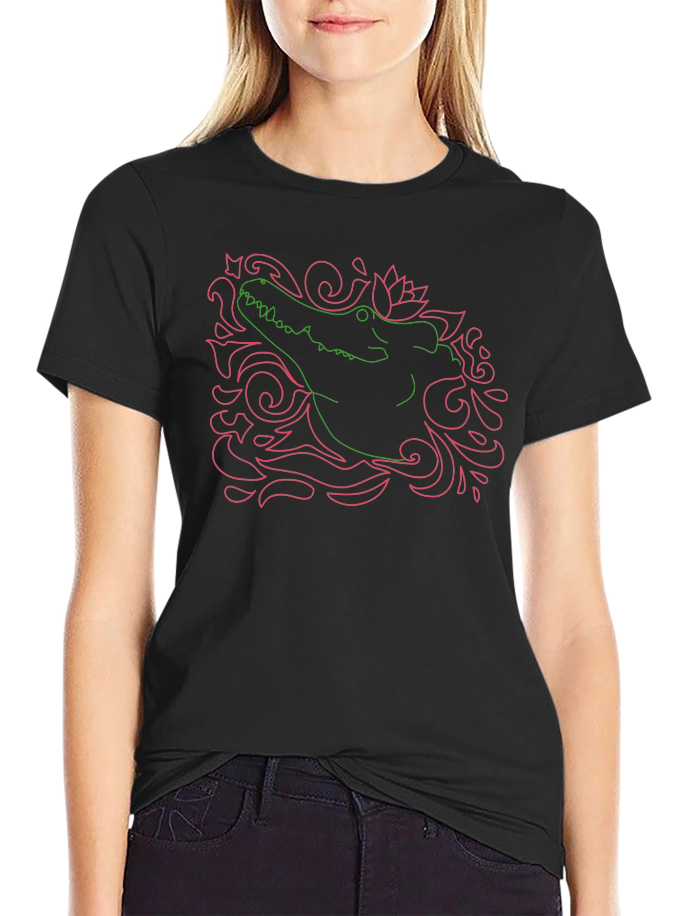 Unique Alligator Graphic Tee - Stylish Black T-Shirt