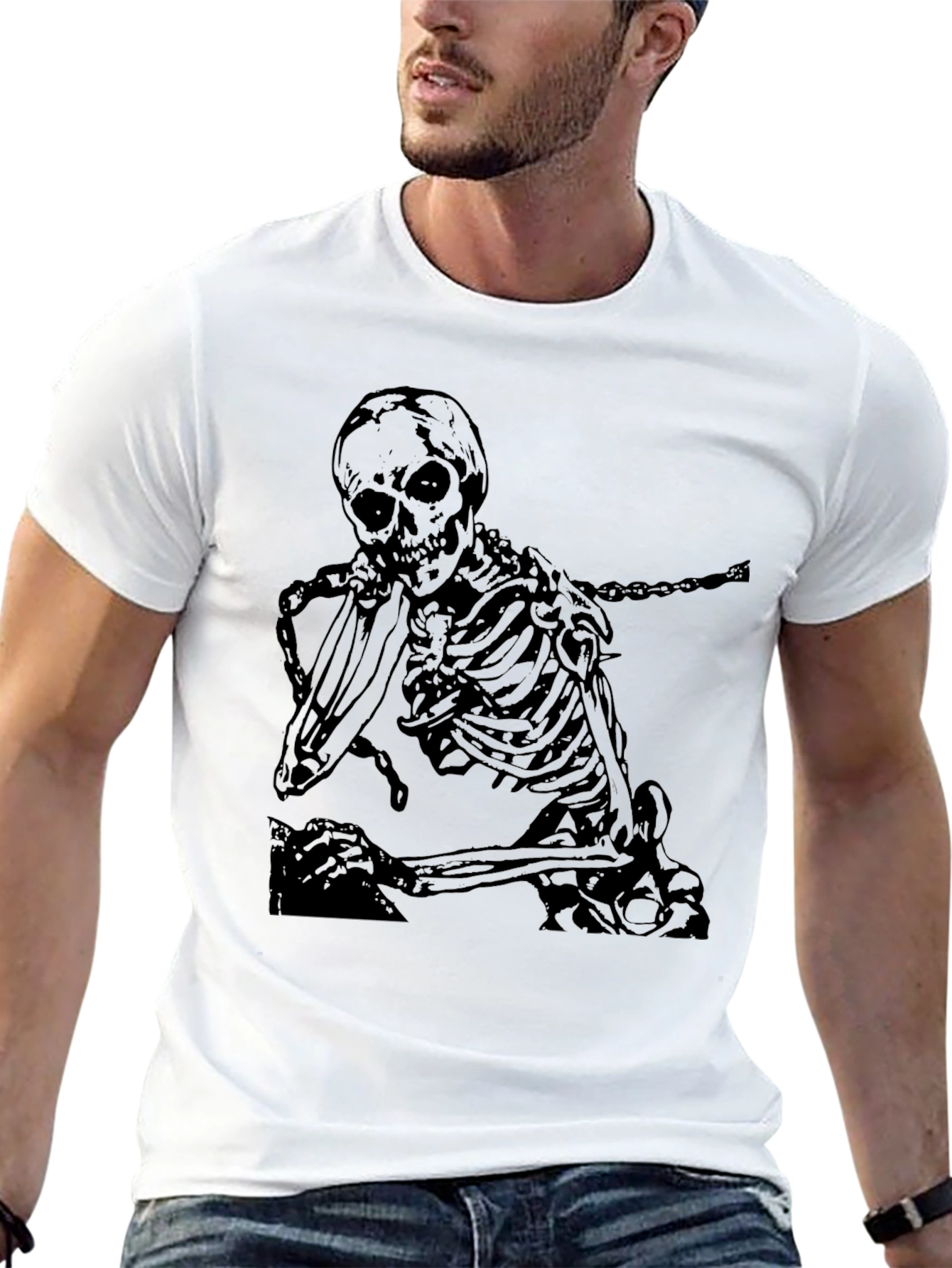 Skeleton Graphic Print Tee - Black