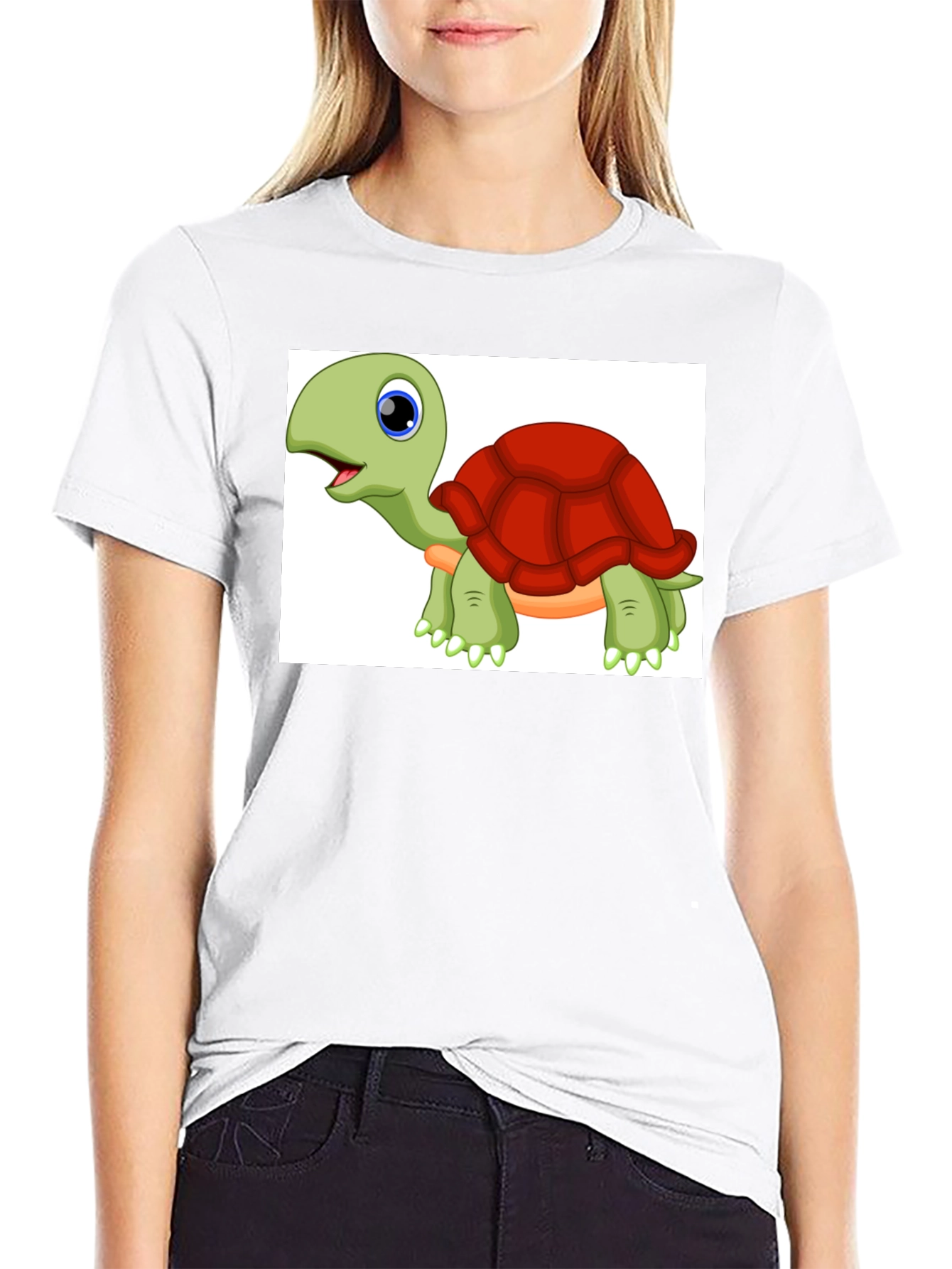 Cartoon Turtle Graphic Tee - Black