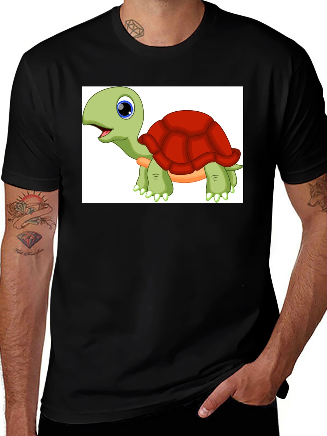 Cartoon Turtle Graphic Tee - Black