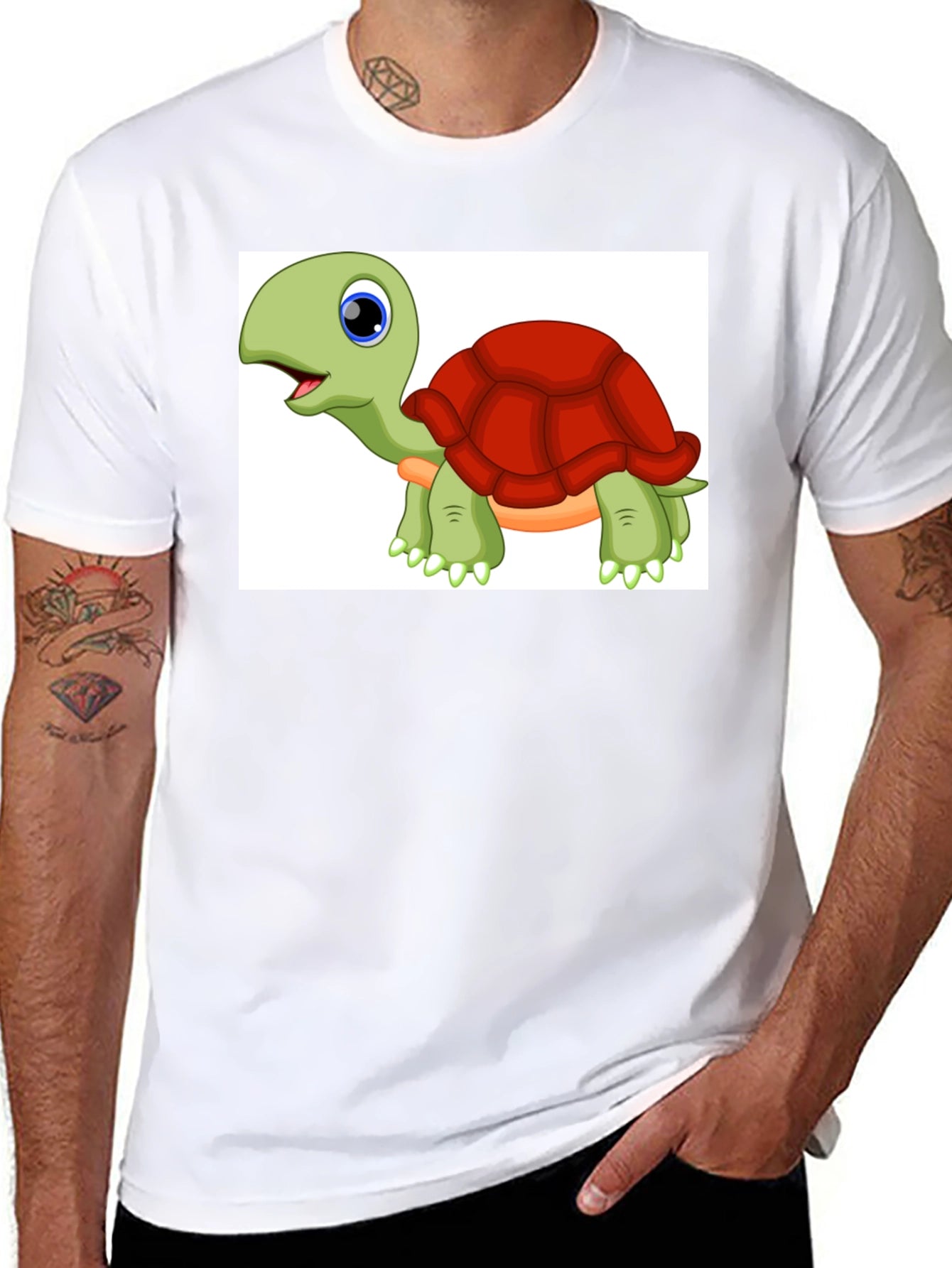 Cartoon Turtle Graphic Tee - Black