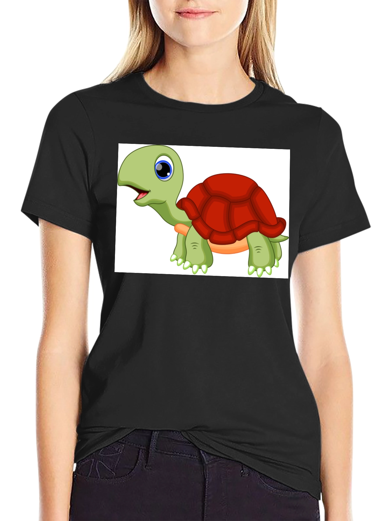 Cartoon Turtle Graphic Tee - Black