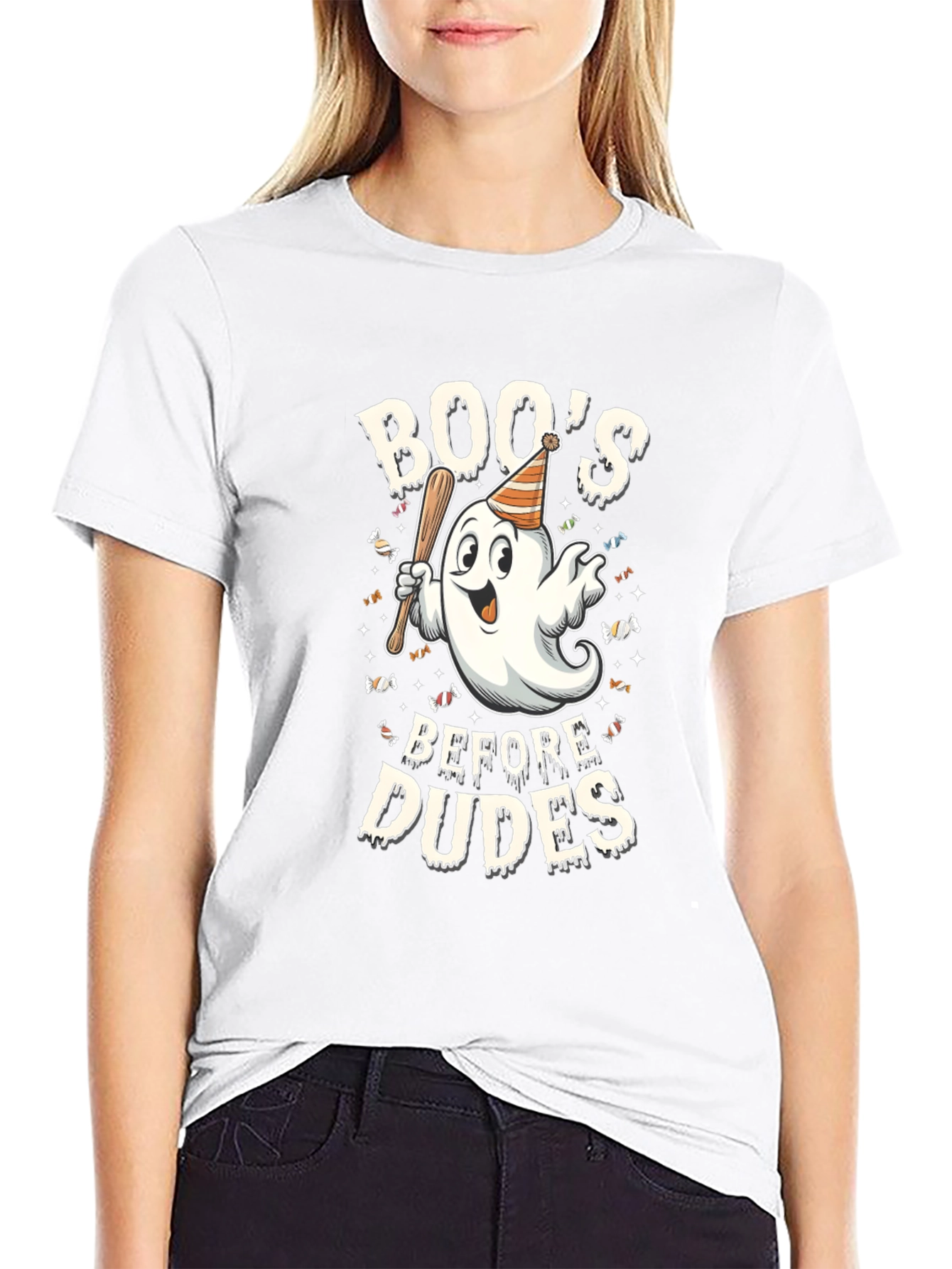 Boos Before Dudes Halloween Graphic T-Shirt