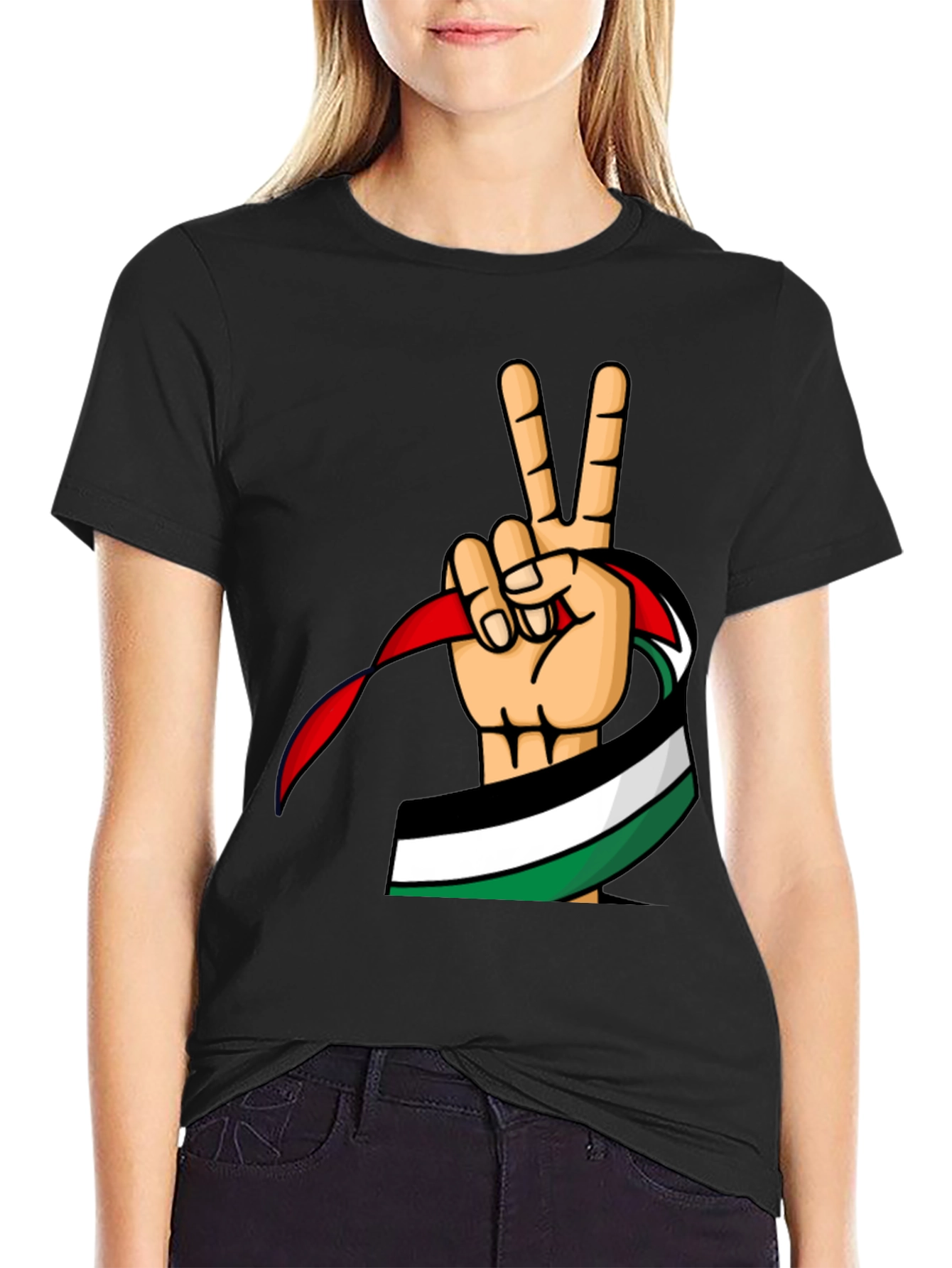 Palestine Peace Sign T-Shirt - Black