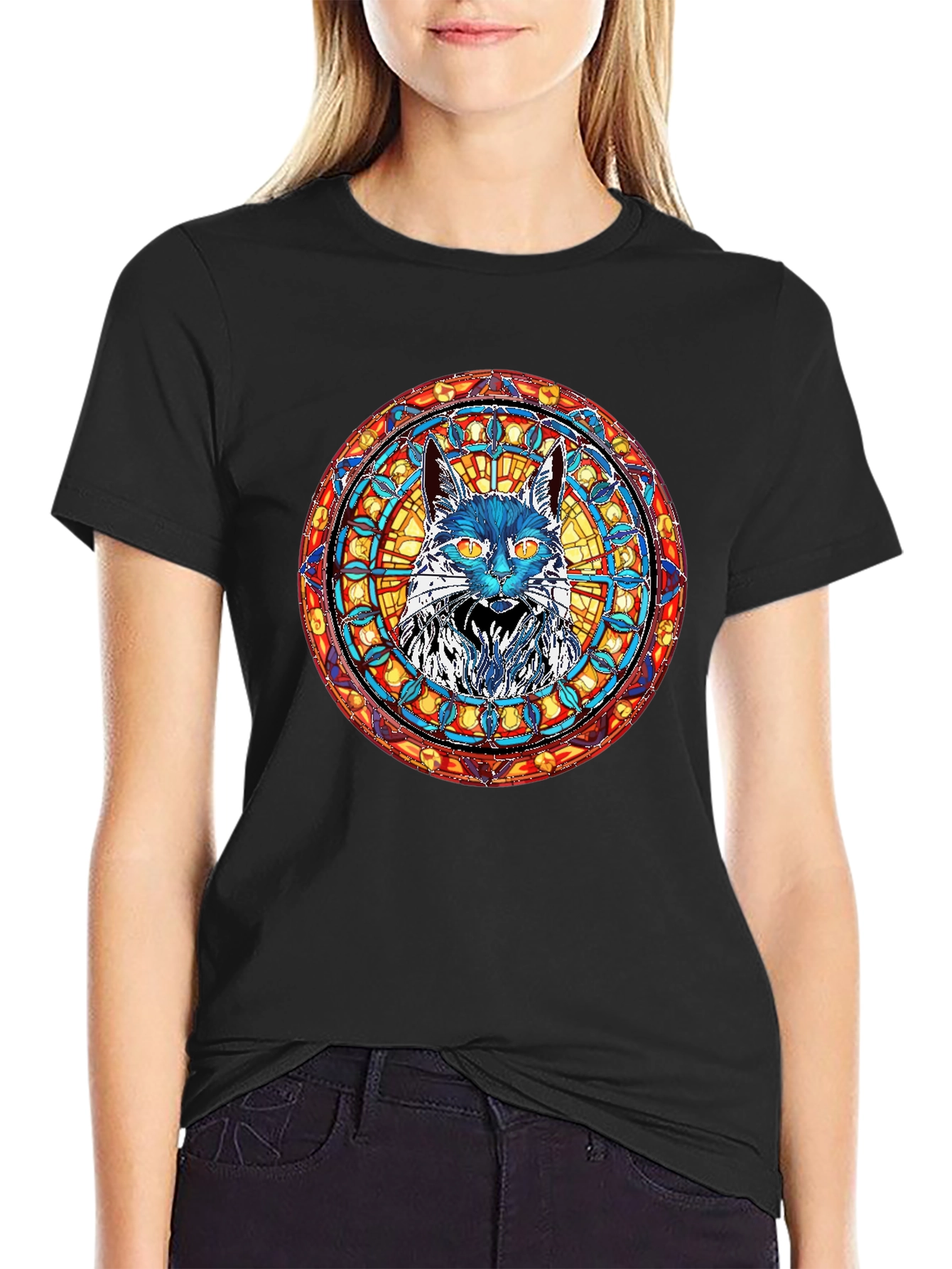 Stained Glass Cat T-Shirt - Unique Graphic Tee
