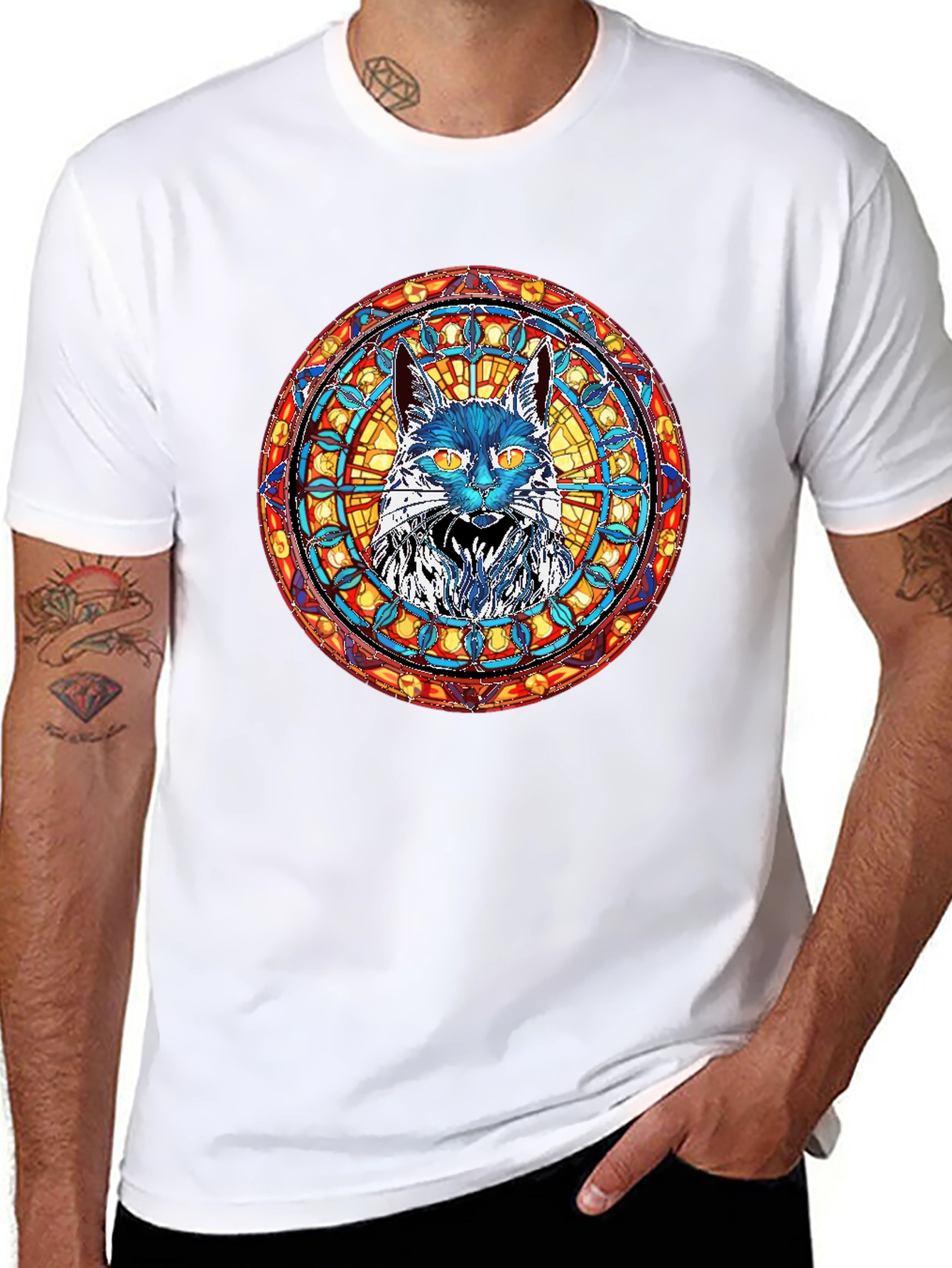 Stained Glass Cat T-Shirt - Unique Graphic Tee