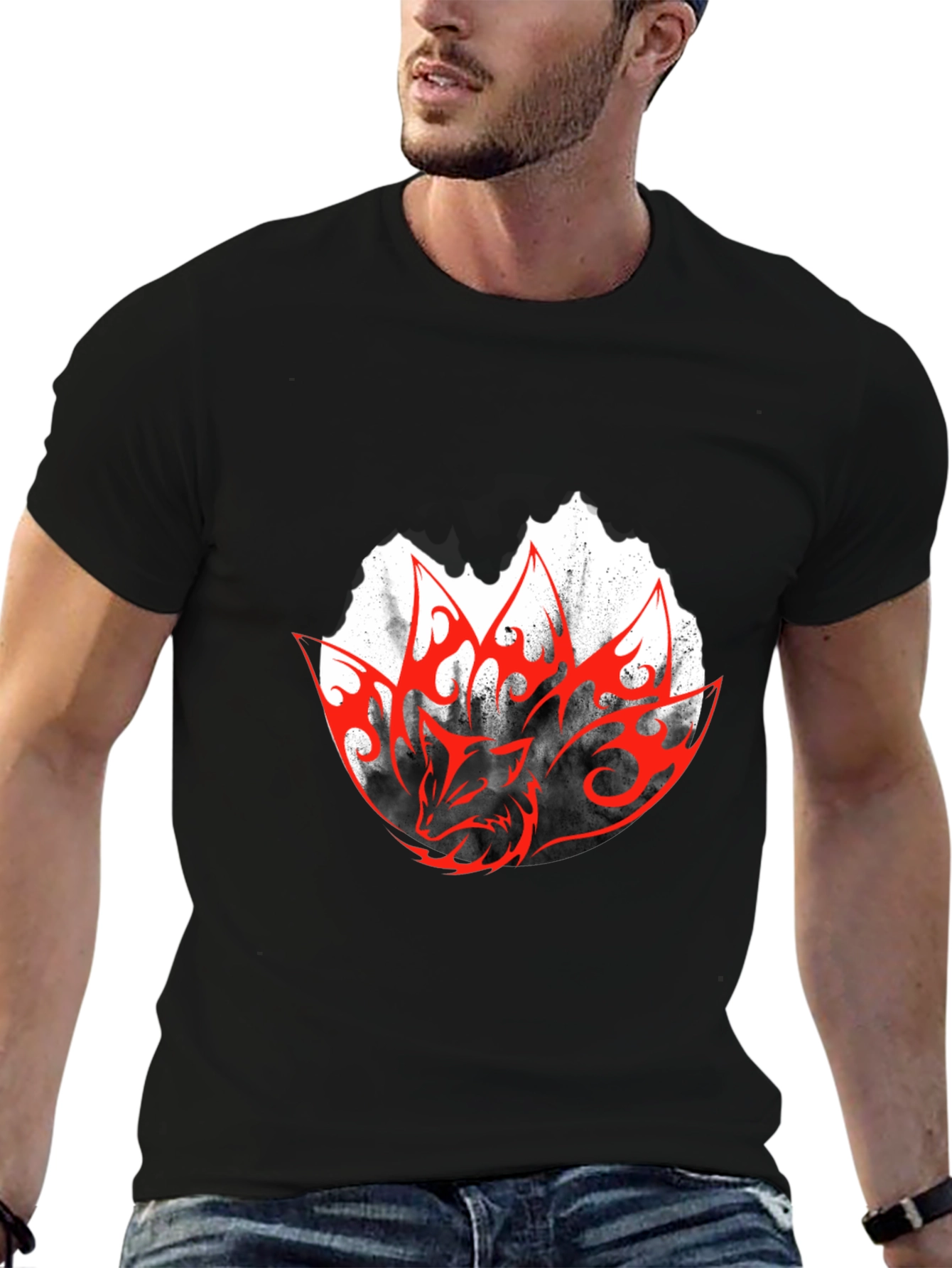Mens Black Graphic Tee - Red Dragon Design