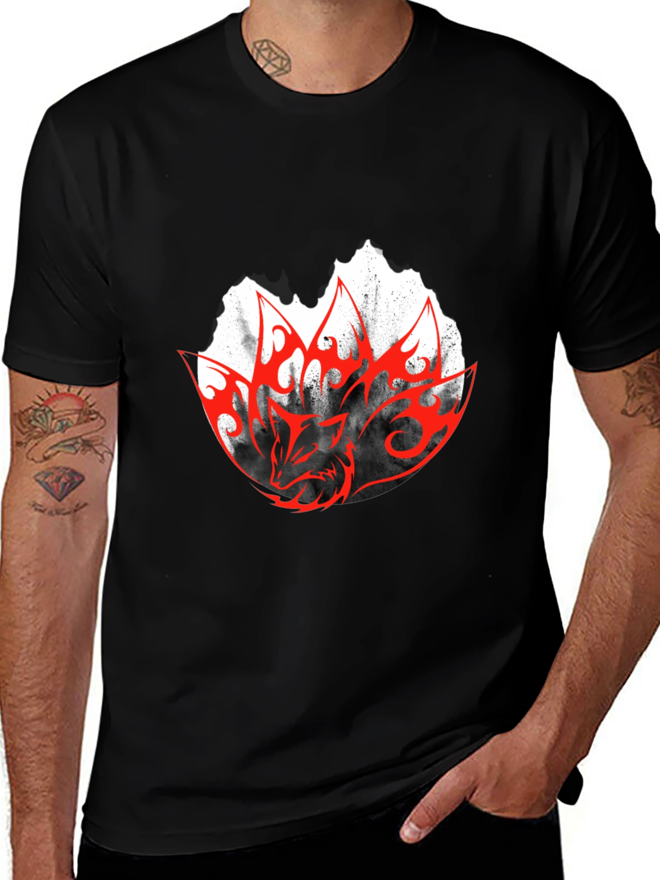 Mens Black Graphic Tee - Red Dragon Design