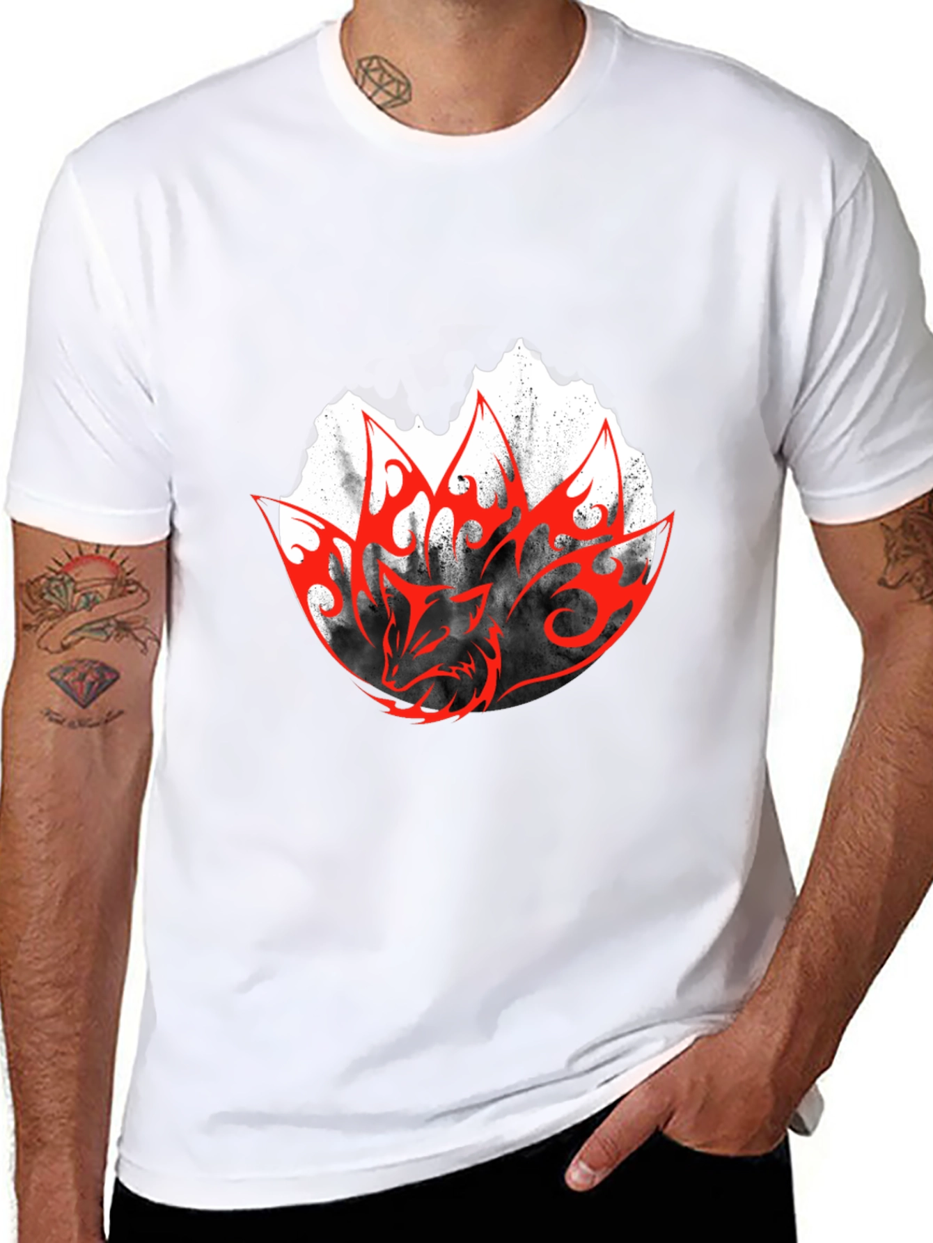 Mens Black Graphic Tee - Red Dragon Design