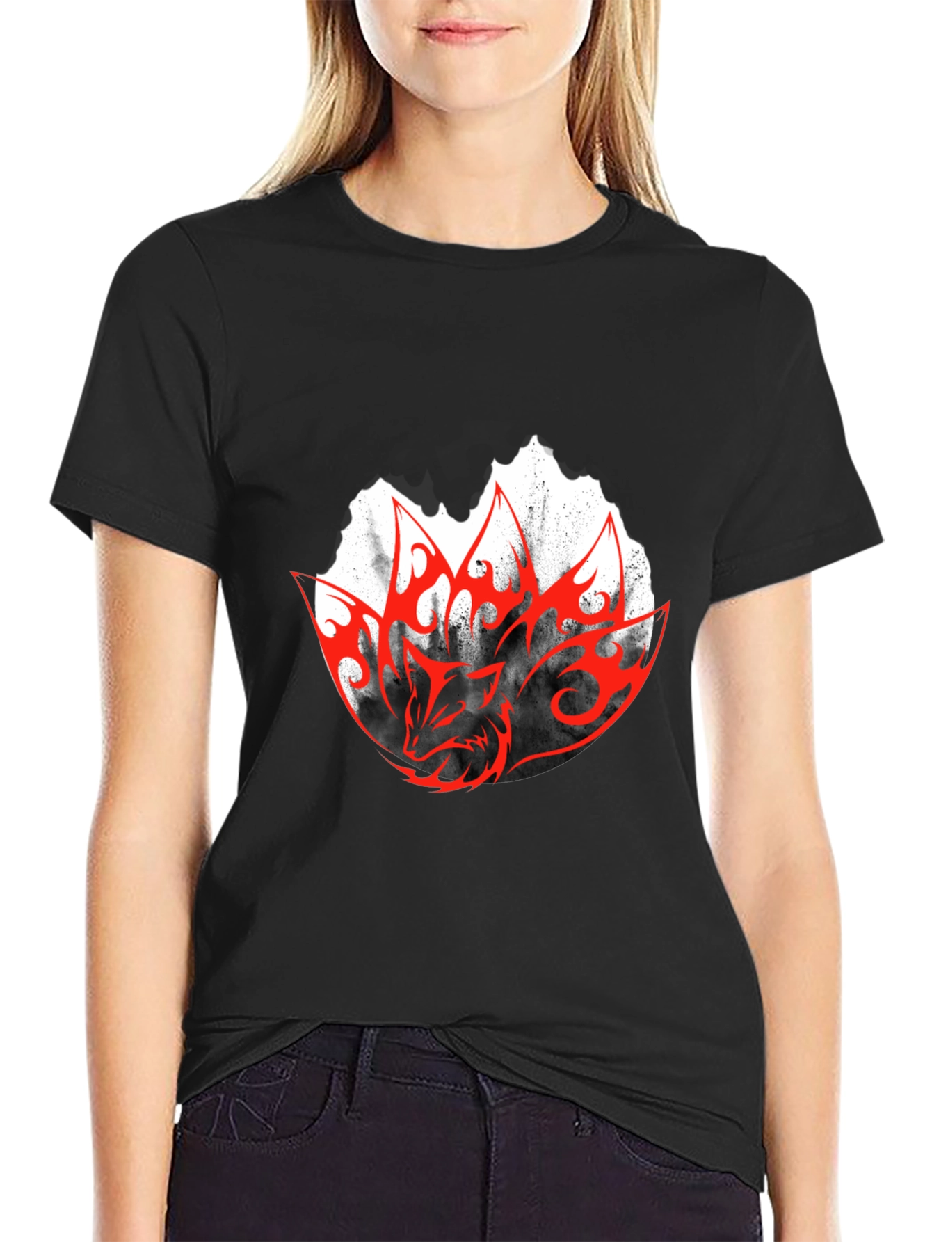 Mens Black Graphic Tee - Red Dragon Design