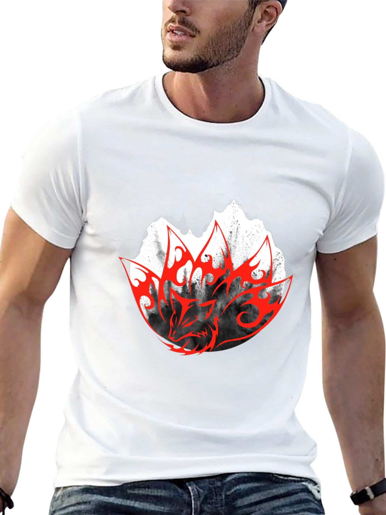 Mens Black Graphic Tee - Red Dragon Design