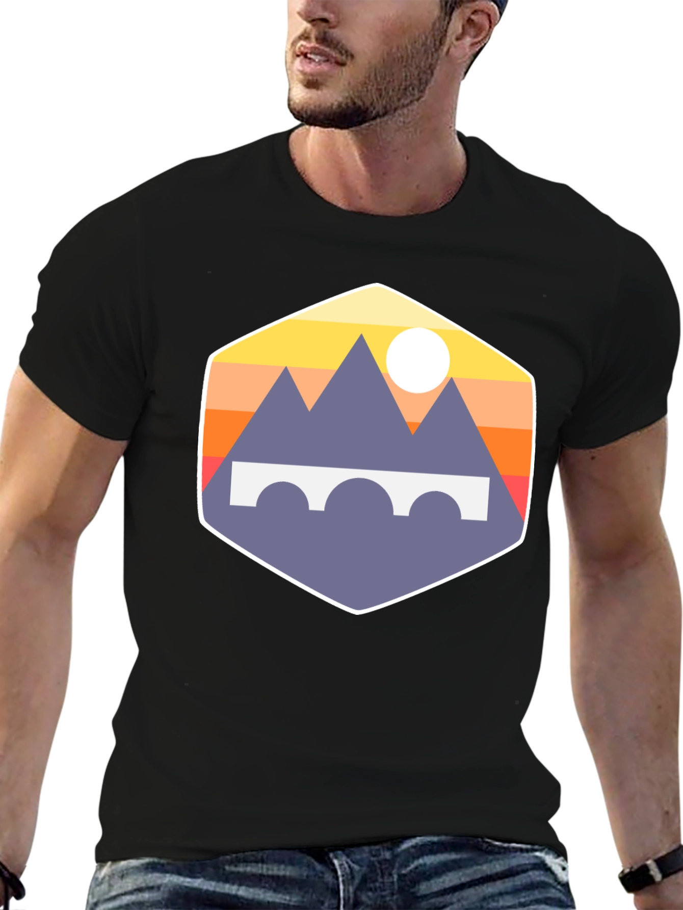 Mountains and Bridge Graphic Tee - Black