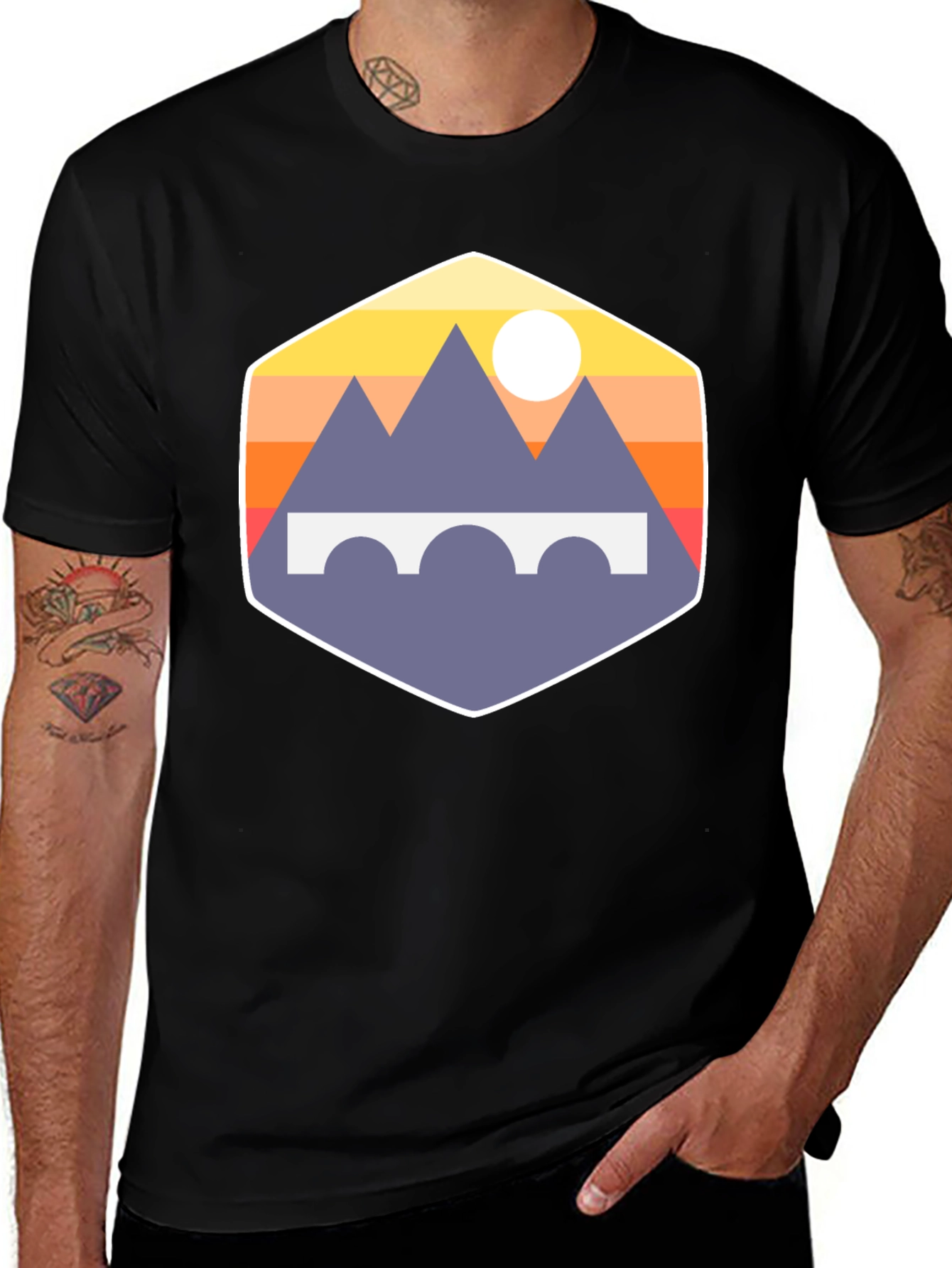 Mountains and Bridge Graphic Tee - Black
