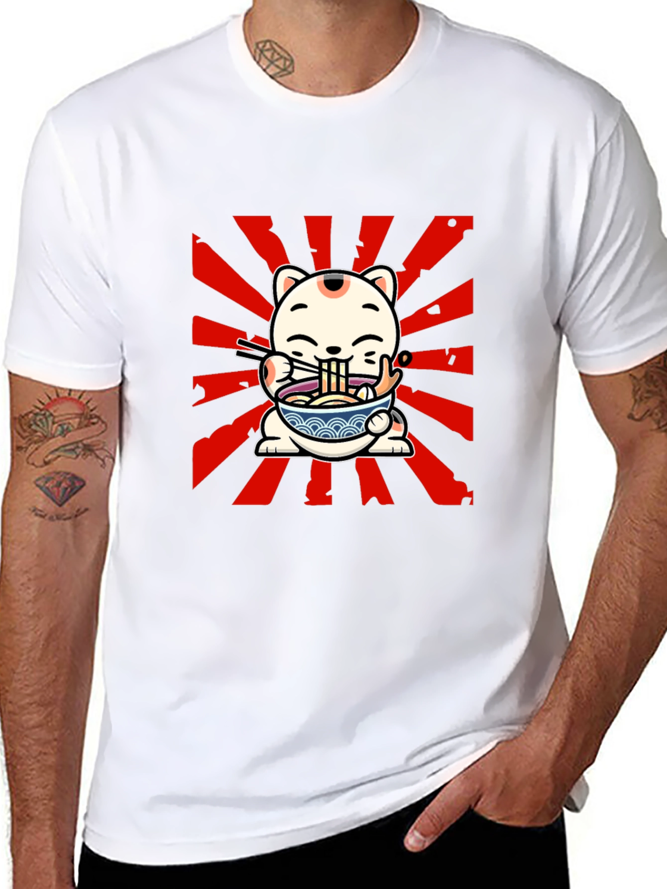 Maneki Neko Ramen T-Shirt - Lucky Cat Design