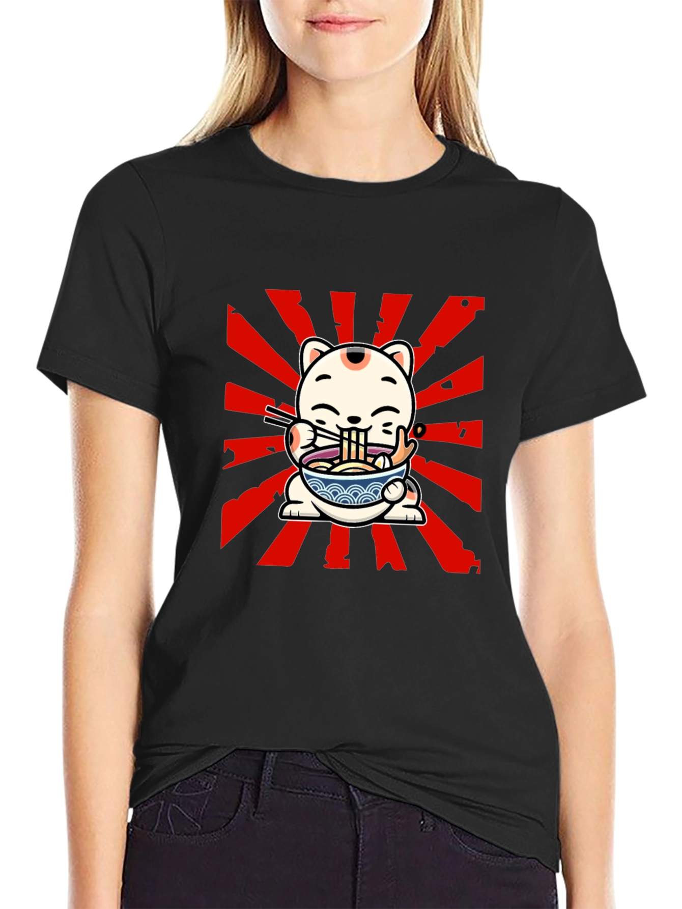 Maneki Neko Ramen T-Shirt - Lucky Cat Design