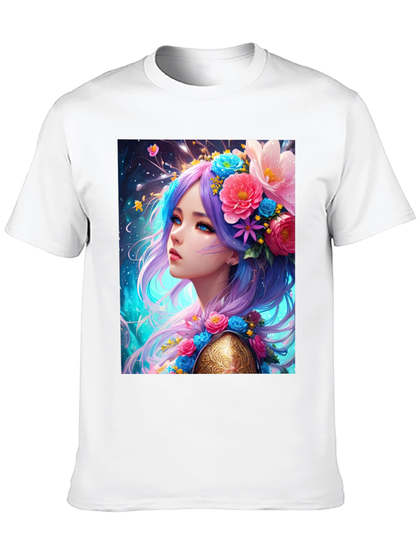 Floral Maiden Graphic Tee - Unique Fantasy Art