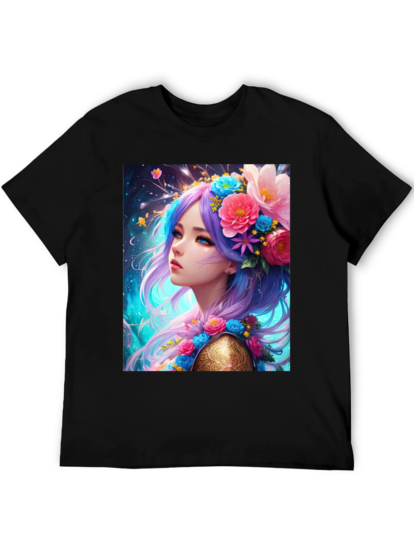Floral Maiden Graphic Tee - Unique Fantasy Art